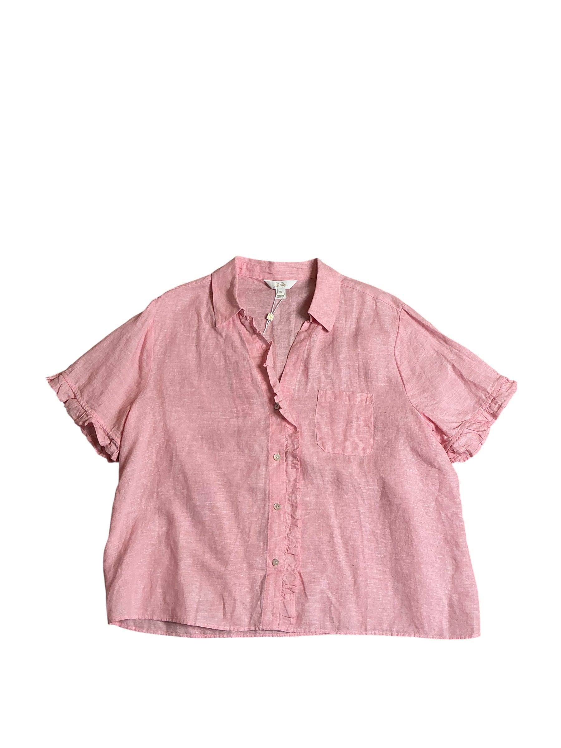 Lilly Pulitzer NWT Carden Ruffle Top Sorbet Pink X Resort White - Size XL