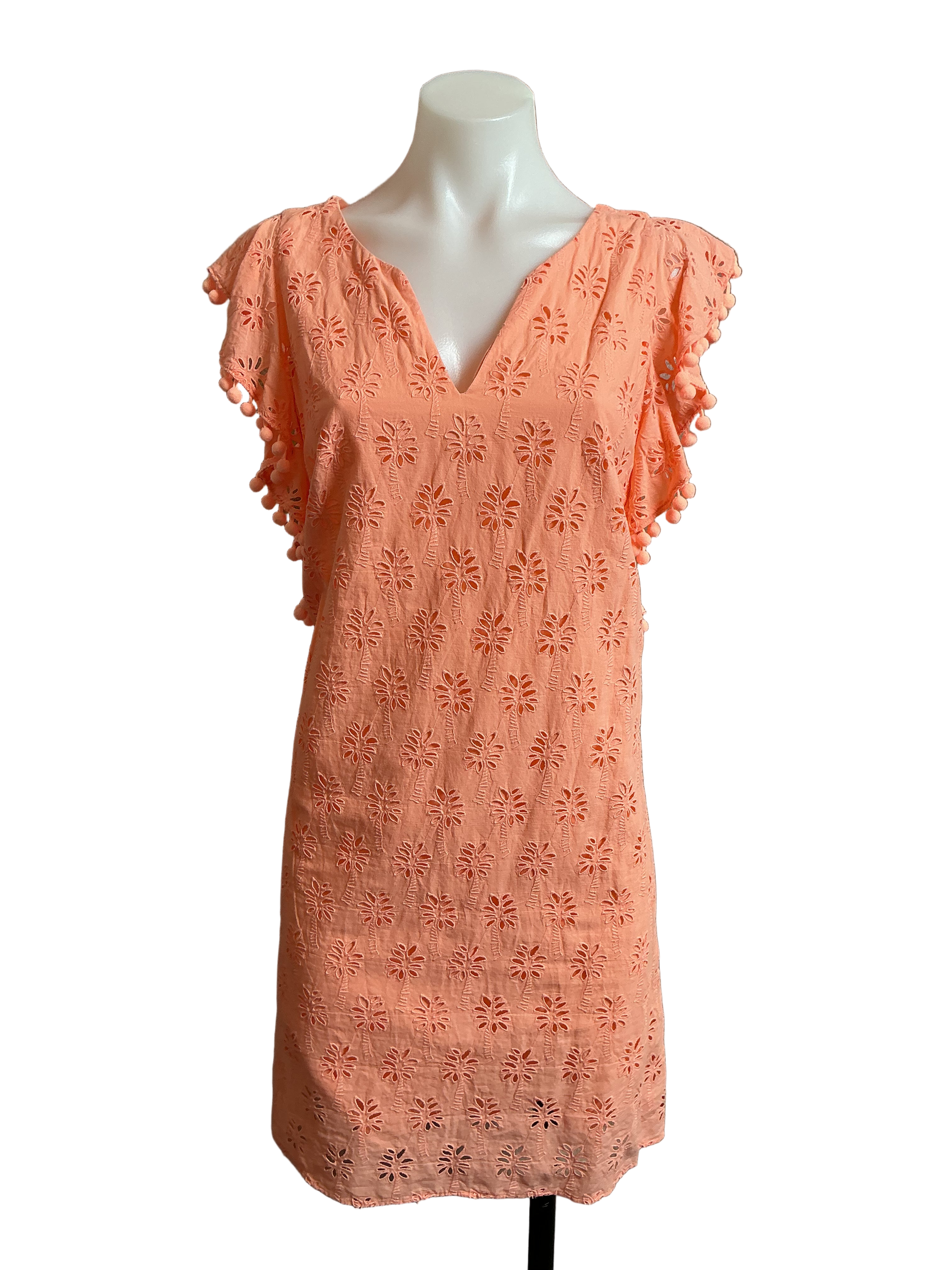 Lilly Pulitzer Astara Eyelet Dress Peach Flamingo Lilly Palm Tree Eyelet - Size M