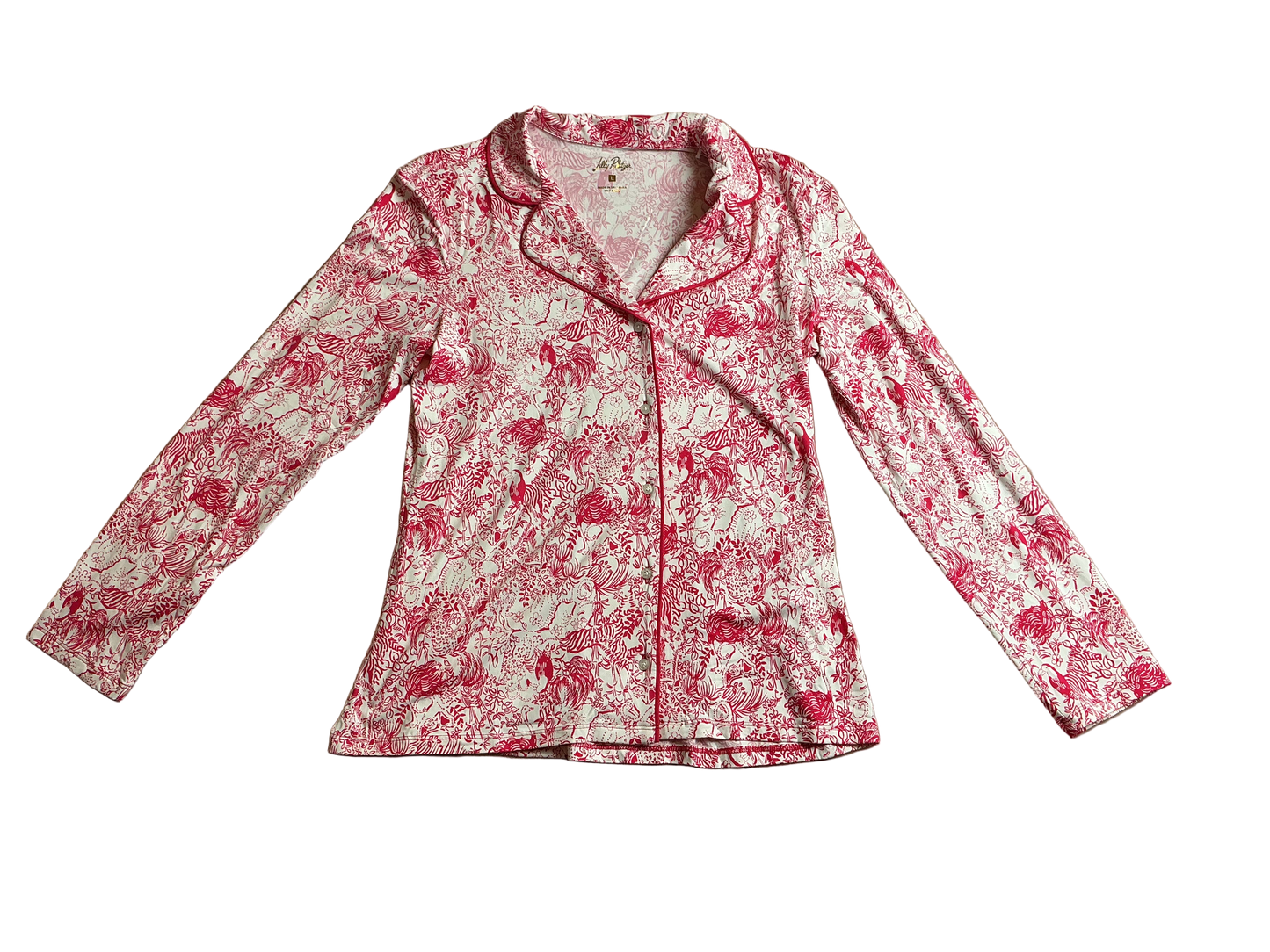 Lilly Pulitzer NWT Pj Knit Ls Button-up Raspberry Rouge Animal Magnetism - Size L