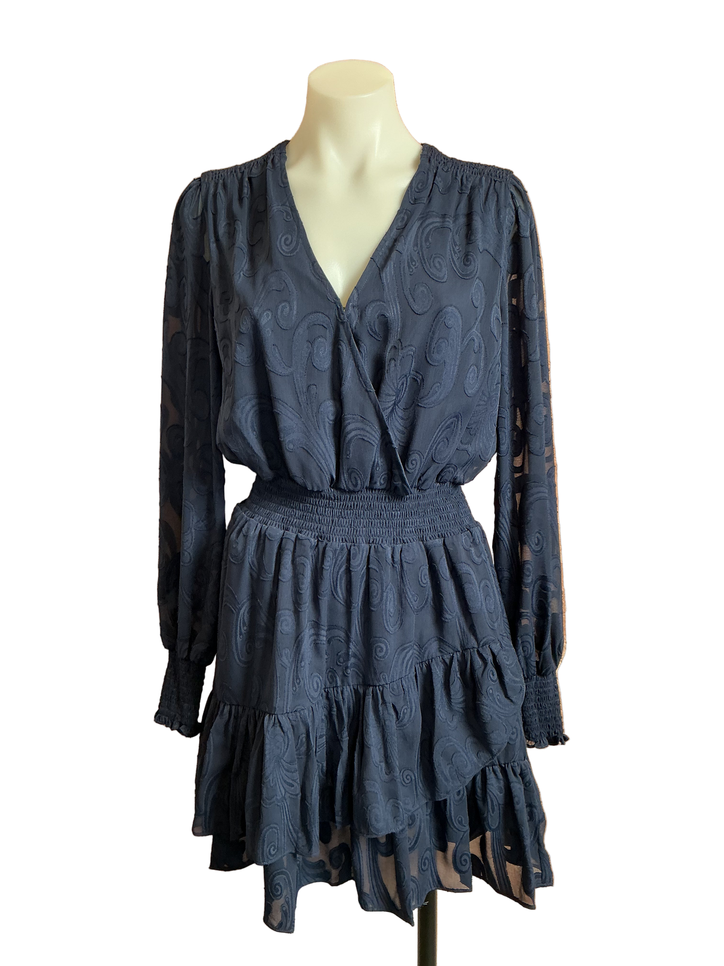 Lilly Pulitzer Cristiana Long Sleeve Dress True Navy Poly Crepe Swirl Clip - Size 2