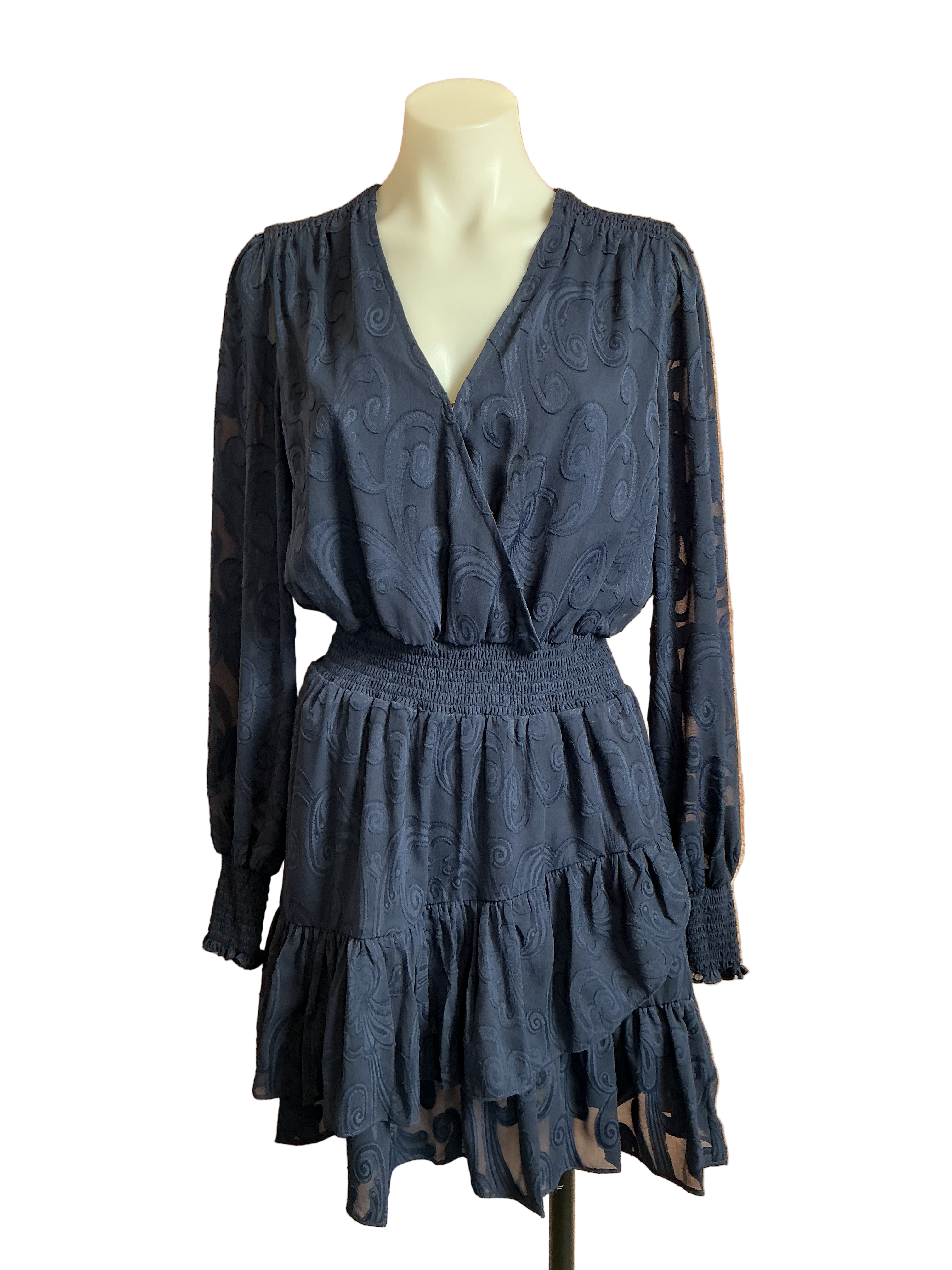 Lilly Pulitzer Cristiana Long Sleeve Dress True Navy Poly Crepe Swirl Clip - Size 2