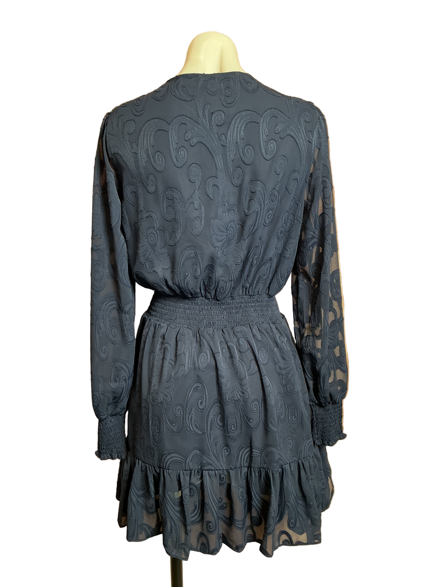 Lilly Pulitzer Cristiana Long Sleeve Dress True Navy Poly Crepe Swirl Clip - Size 2