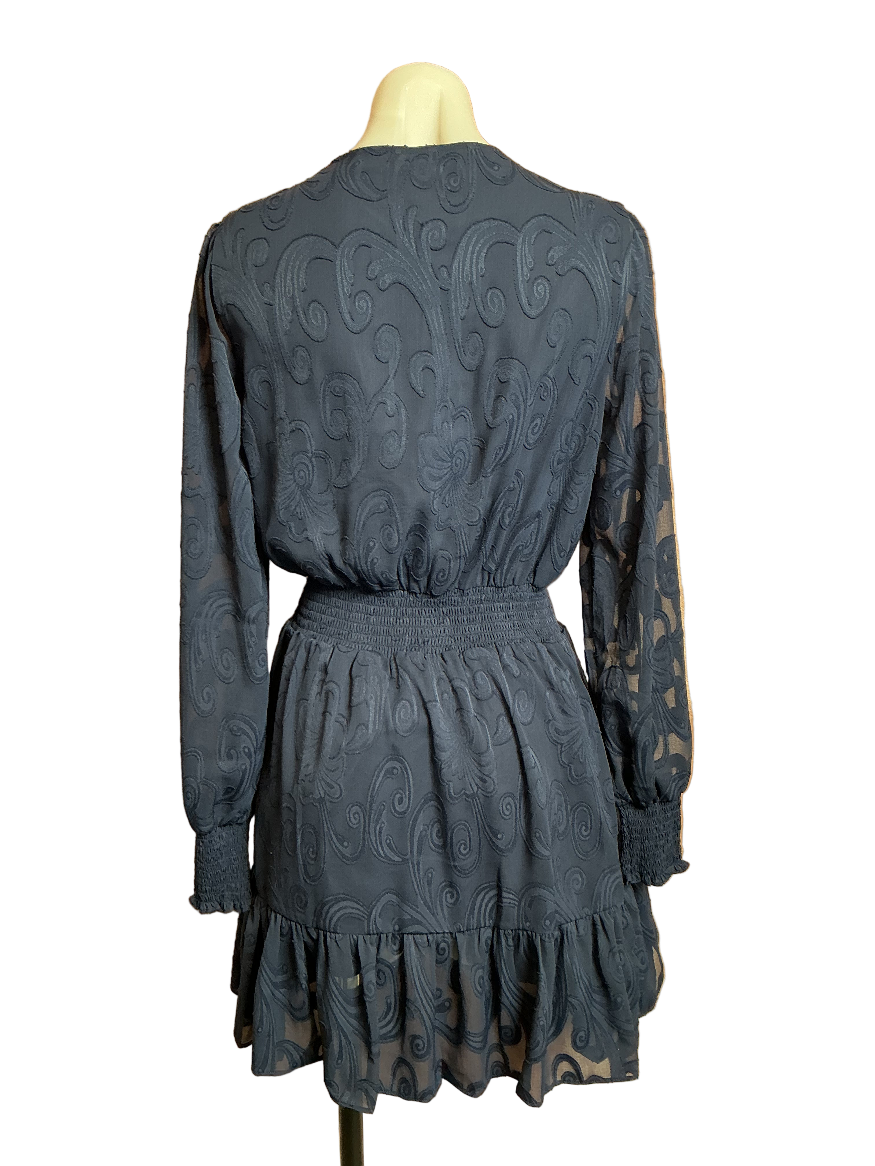 Lilly Pulitzer Cristiana Long Sleeve Dress True Navy Poly Crepe Swirl Clip - Size 2