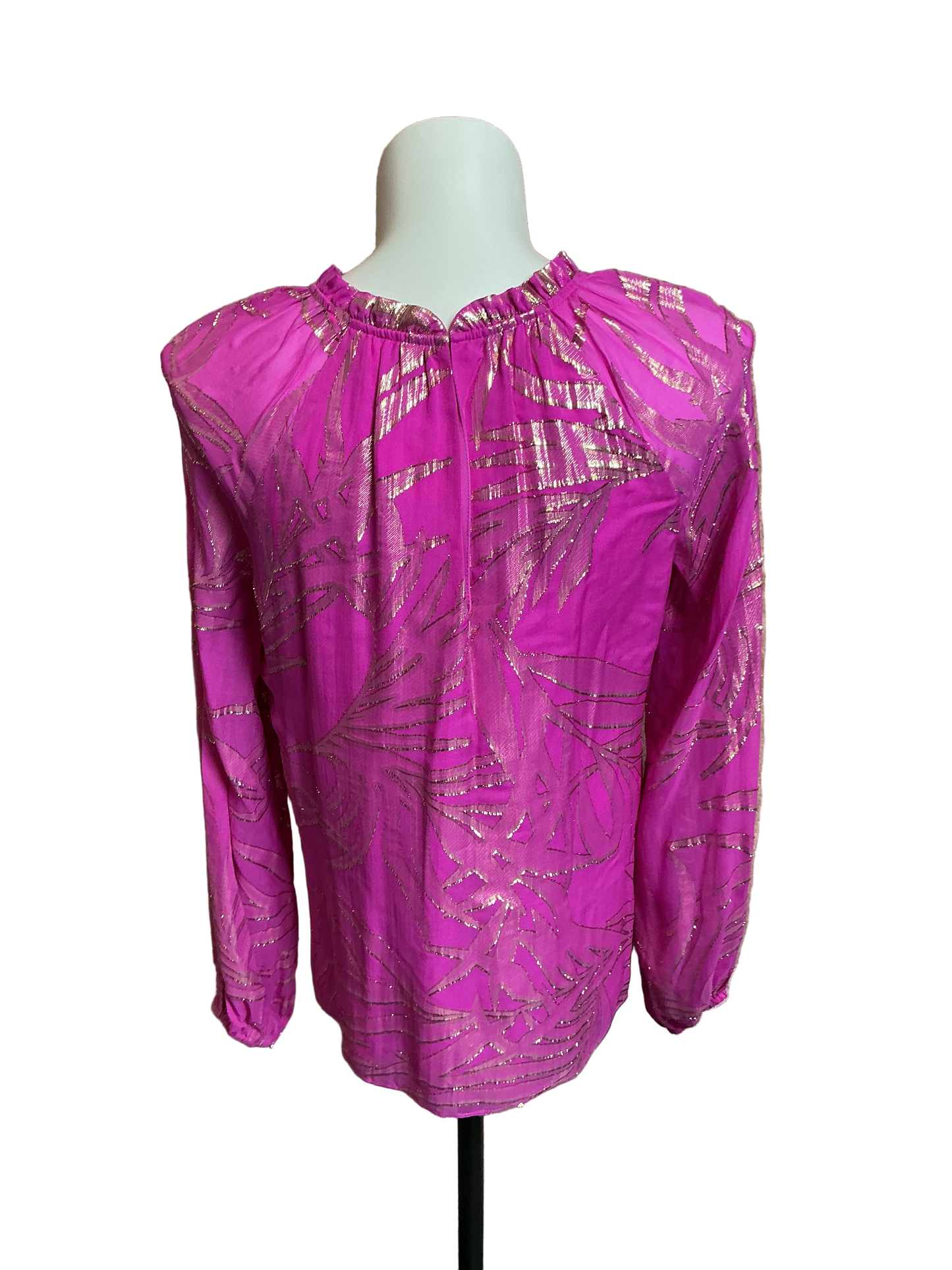 Lilly Pulitzer NWT Caline Long Sleeve Sil Wild Fuchsia Palm Leaf Silk Clip Ch - Size L