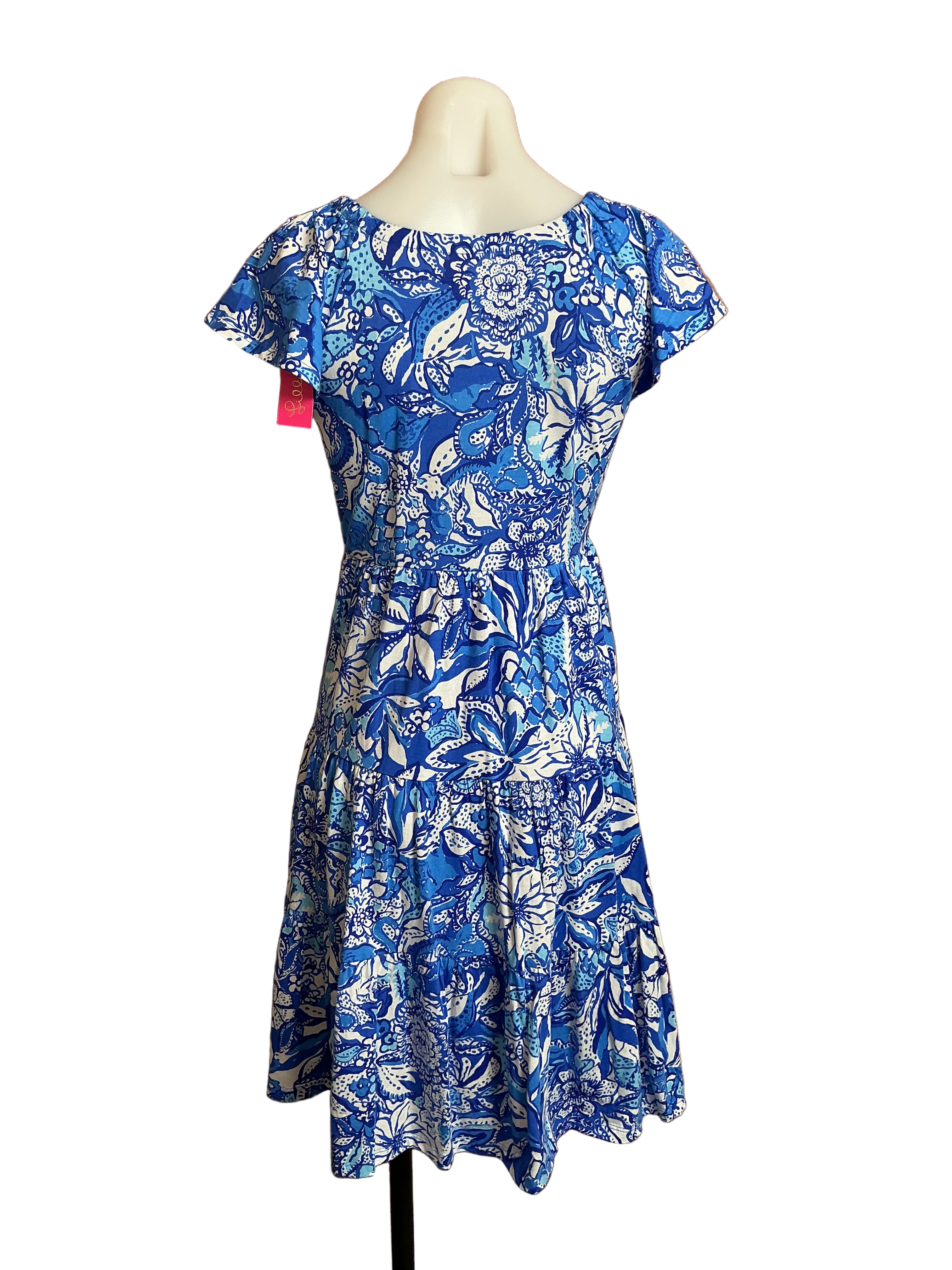 Lilly Pulitzer NWT Kawai Flutter Sleeve Dress Blue Tang Flocking Fabulous - Size S