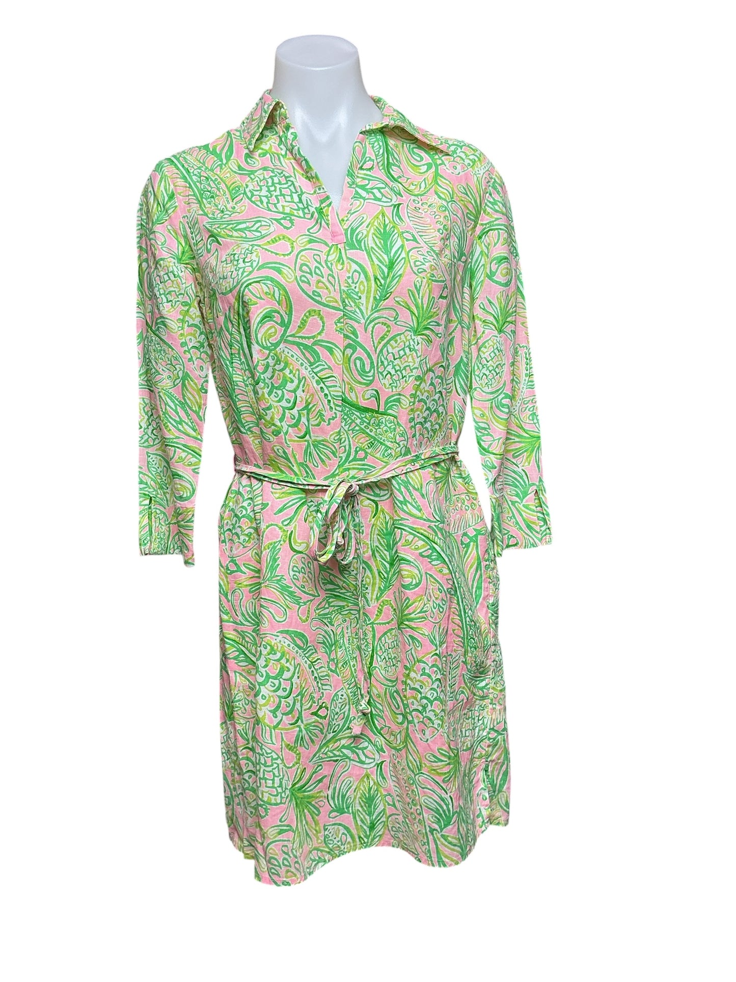 Lilly Pulitzer Pilar Tunic Linen Dress - Mandevilla Baby Fins And Flippers - Size XXS