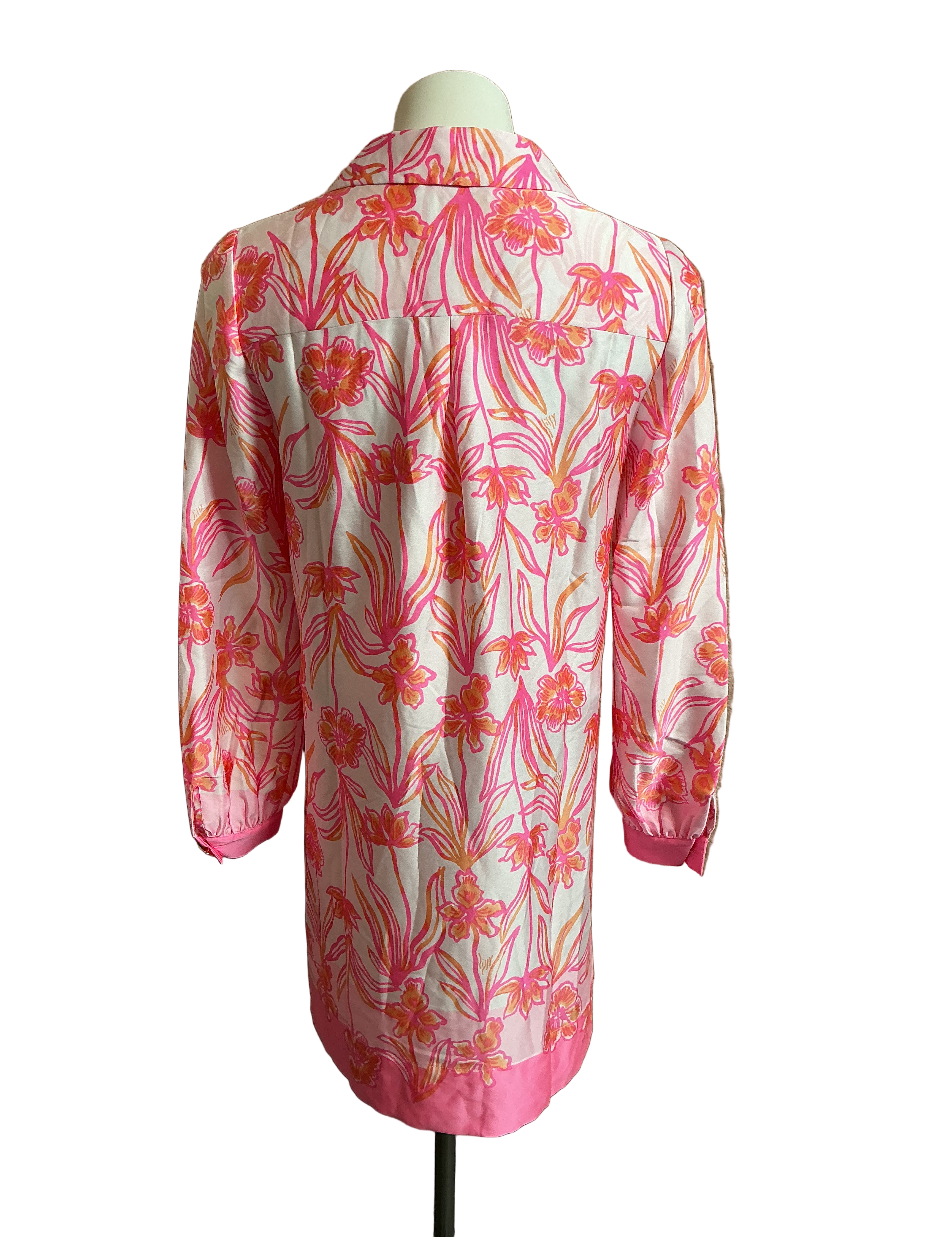 Lilly Pulitzer NWT Iralanne Long Sleeve Popover Shirtdress Resort White Lovely Long Stems Engineered Woven Dress - Size 00