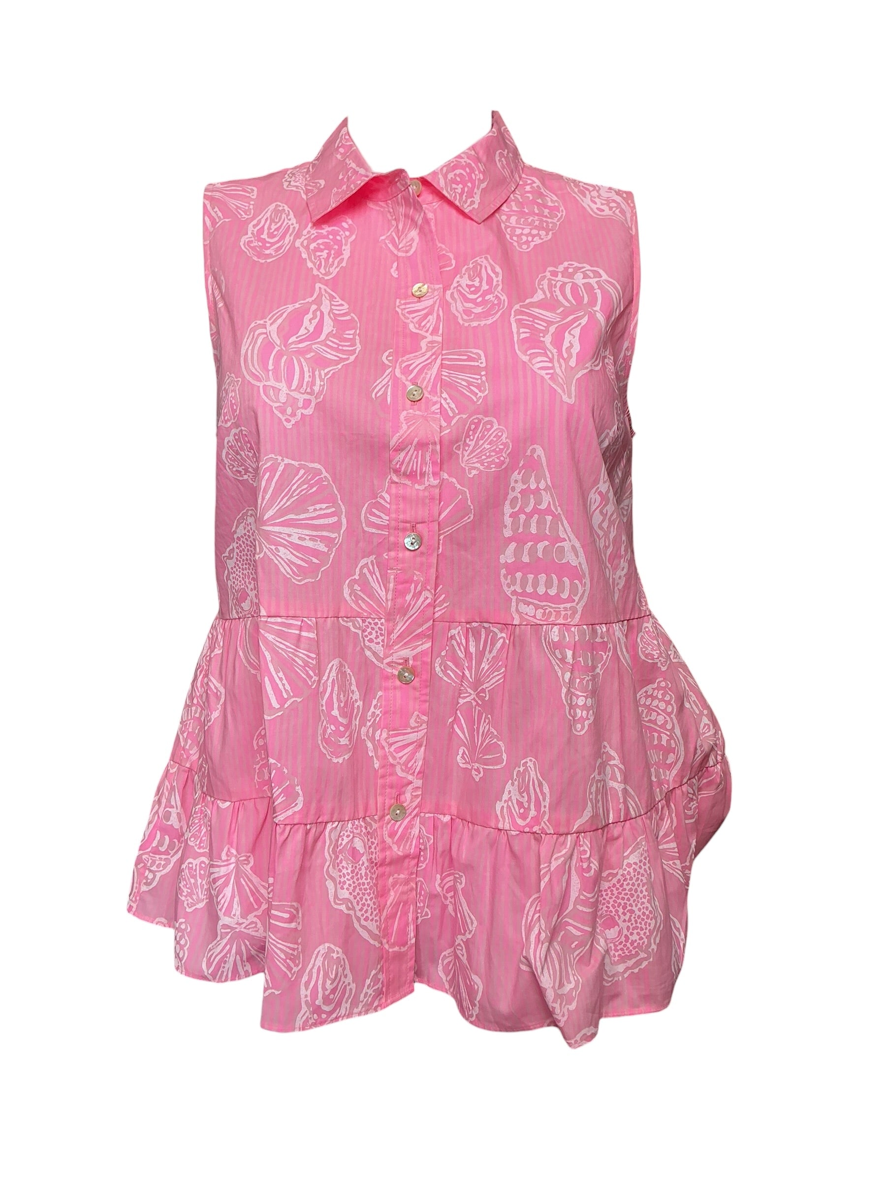 Lilly Pulitzer NWT Breah Sleeveless Button Up - Rousseau Pink Cool As Shell - Size 12