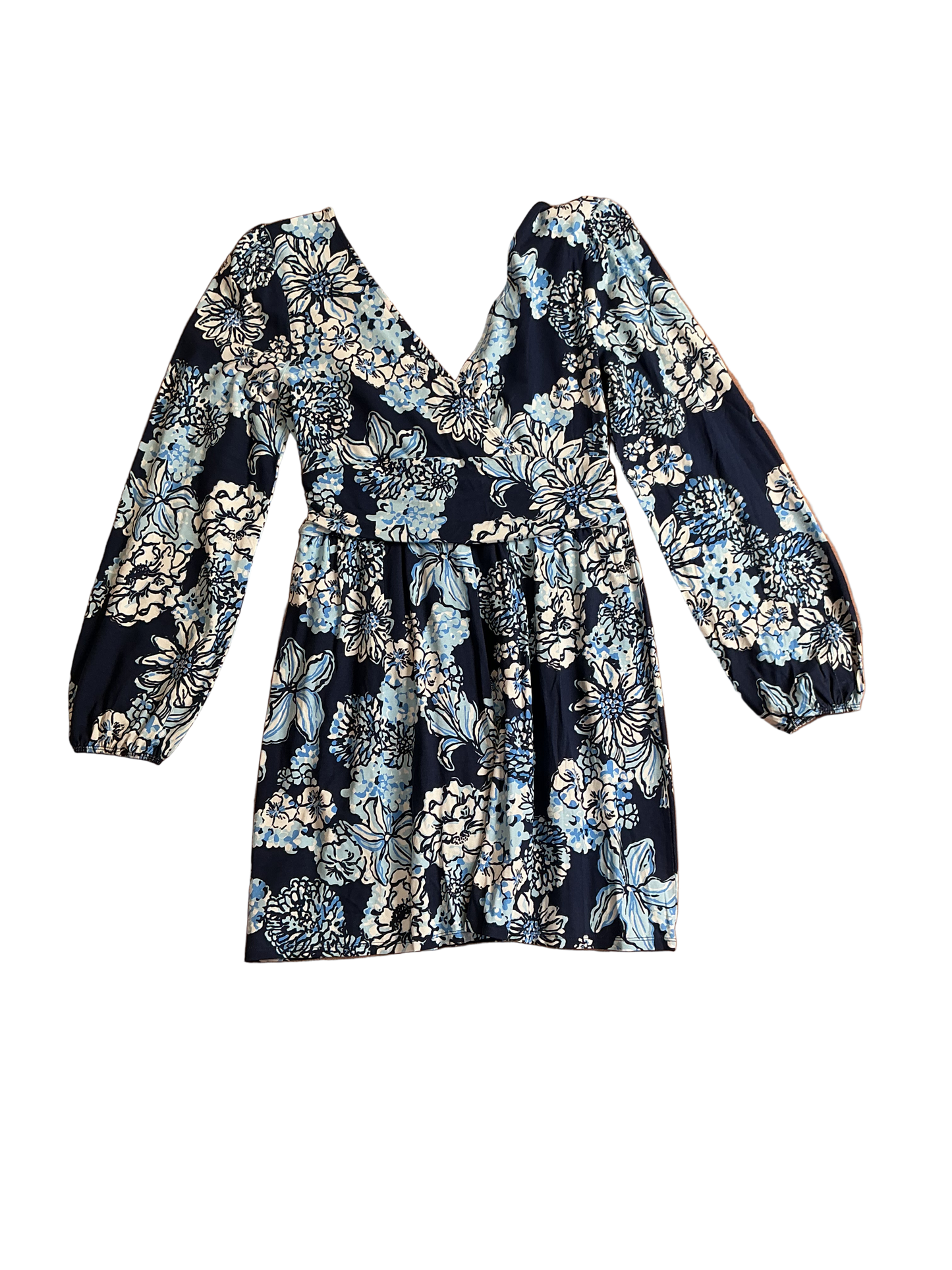 Lilly Pulitzer NWT Riza Long Sleeved Romper Low Tide Navy Bouquet All Day - Size M