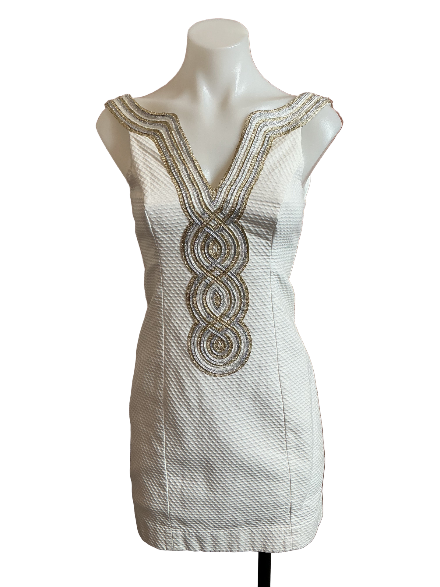 Lilly Pulitzer Valli shift dress in Resort White with metallic multi-soutache trim shift dress- Size 00