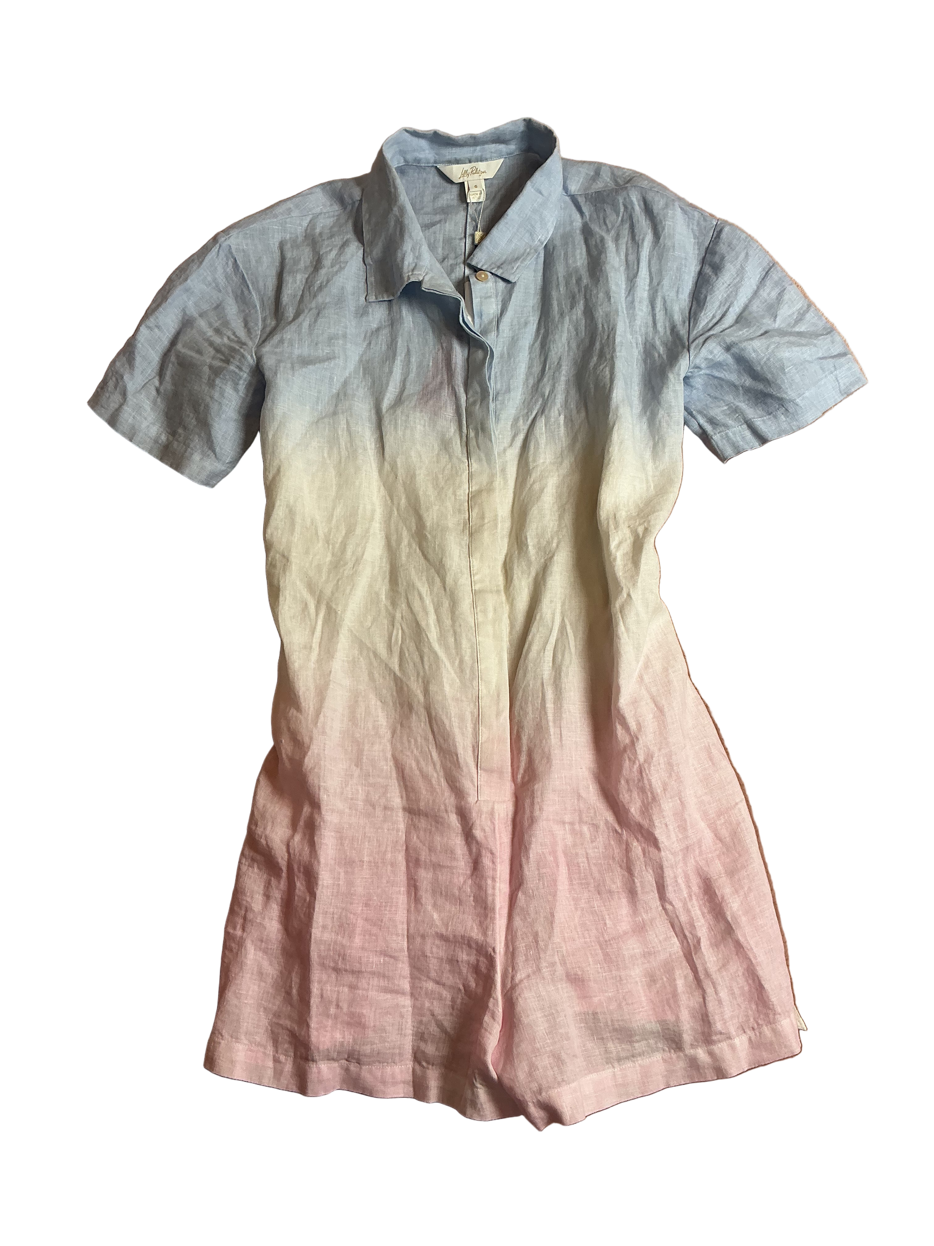Lilly Pulitzer NWT Dresher Button Down Romper Chambray Tint Ombré Dip Dye - Size 6