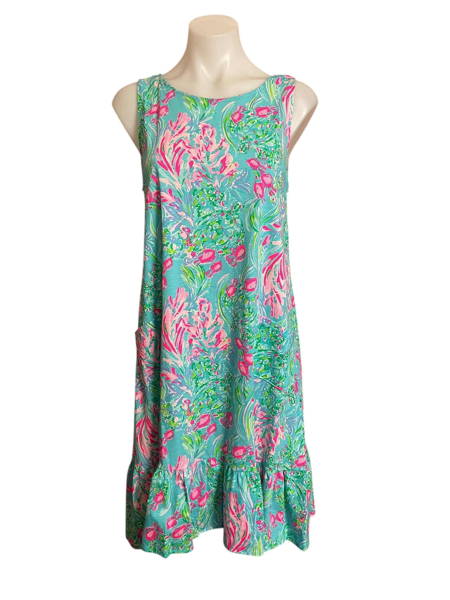Lilly Pulitzer Kristen Flounce Dress - Amalfi Blue Best Fishes - Size M