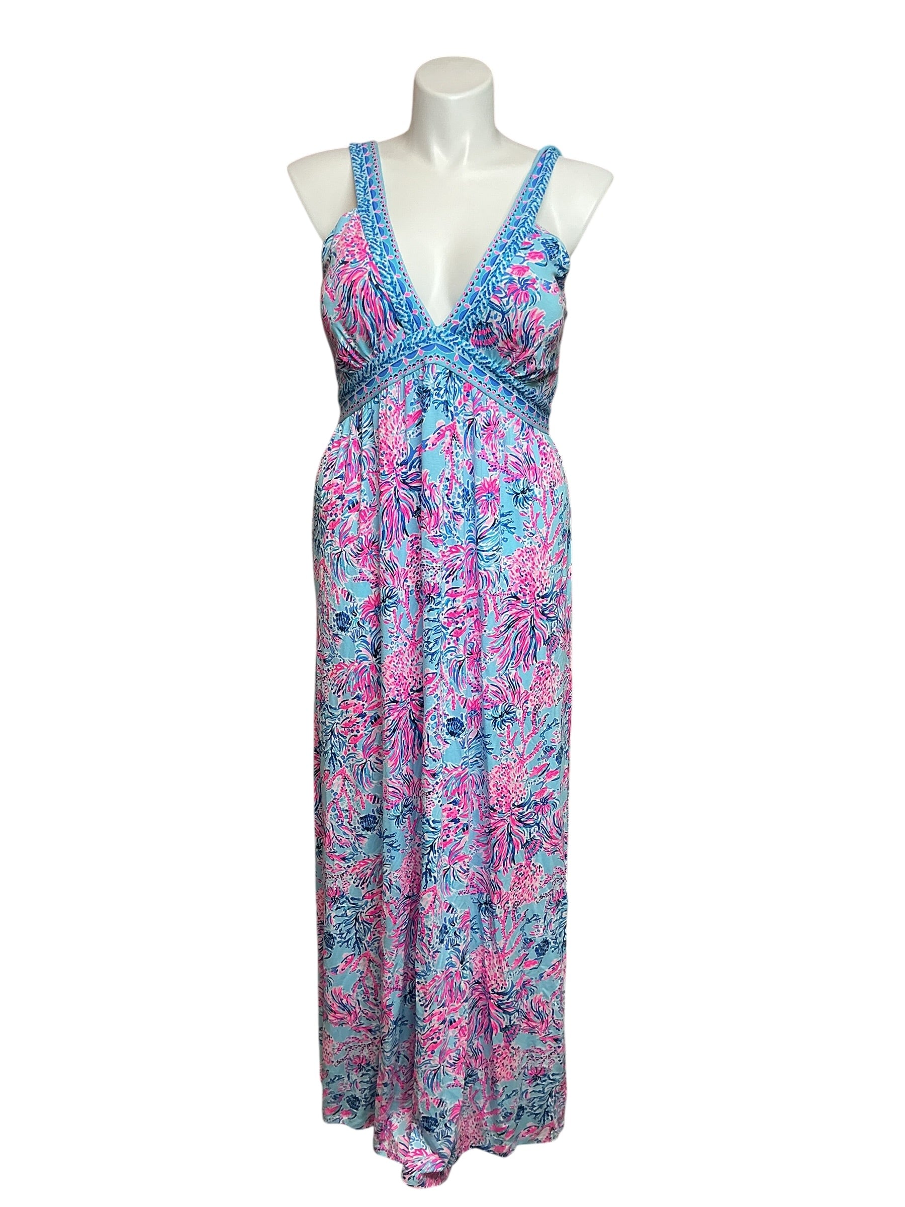 Lilly Pulitzer NWT Serena V-Neck Maxi Dress - Celestial Blue Seek And Sea Engineered - Size 14