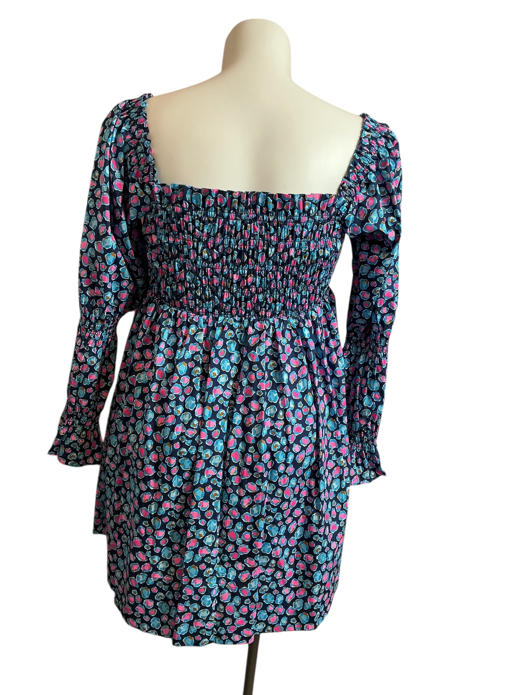 Lilly Pulitzer NWT Beyonca Long Sleeve SeaBreeze Blue Low Tide Navy Spotted Dress - Size L