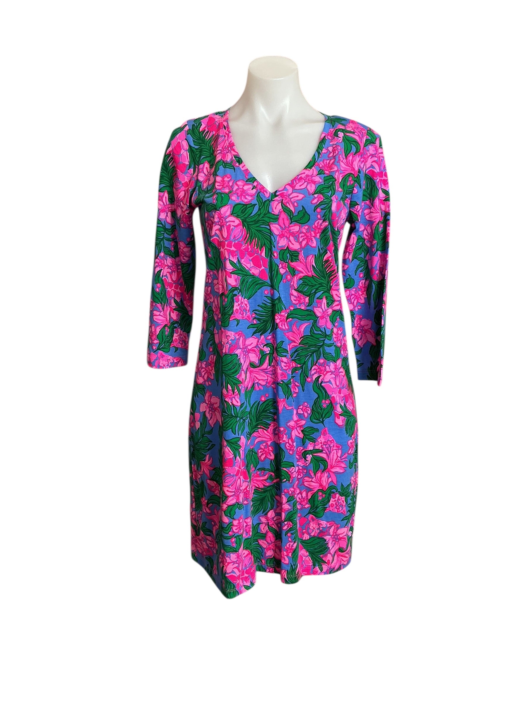 Lilly Pulitzer Tessa 3/4 Sleeve V-neck - Cerise Pink Safari Sunset - Size S