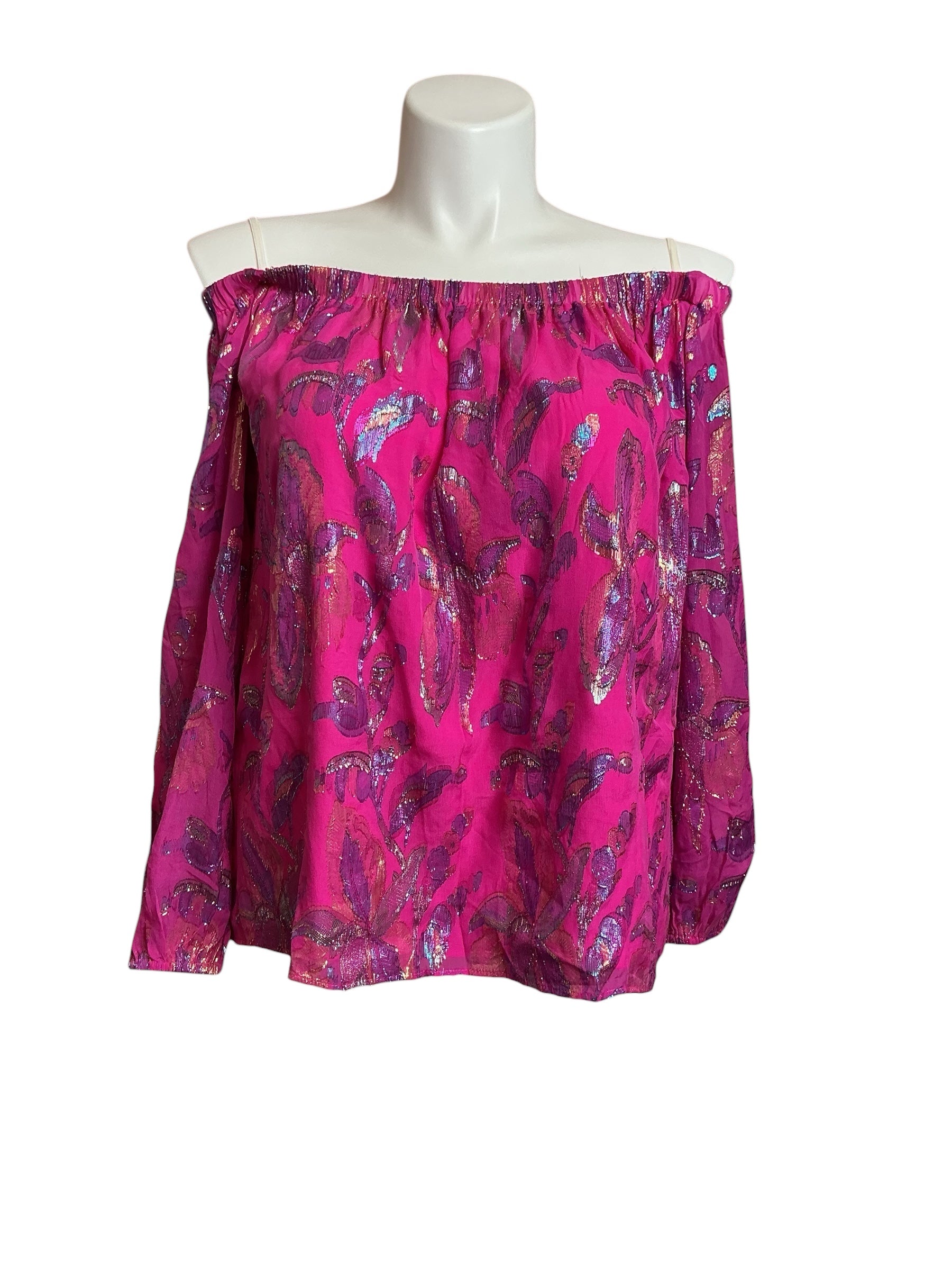 Lilly Pulitzer Emilee Off-the-Shoulder Top Acai Berry Rainbow Multi Flora - Size XL
