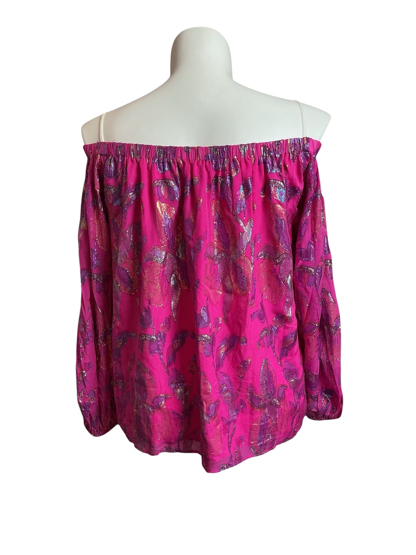 Lilly Pulitzer Emilee Off-the-Shoulder Top Acai Berry Rainbow Multi Flora - Size XL