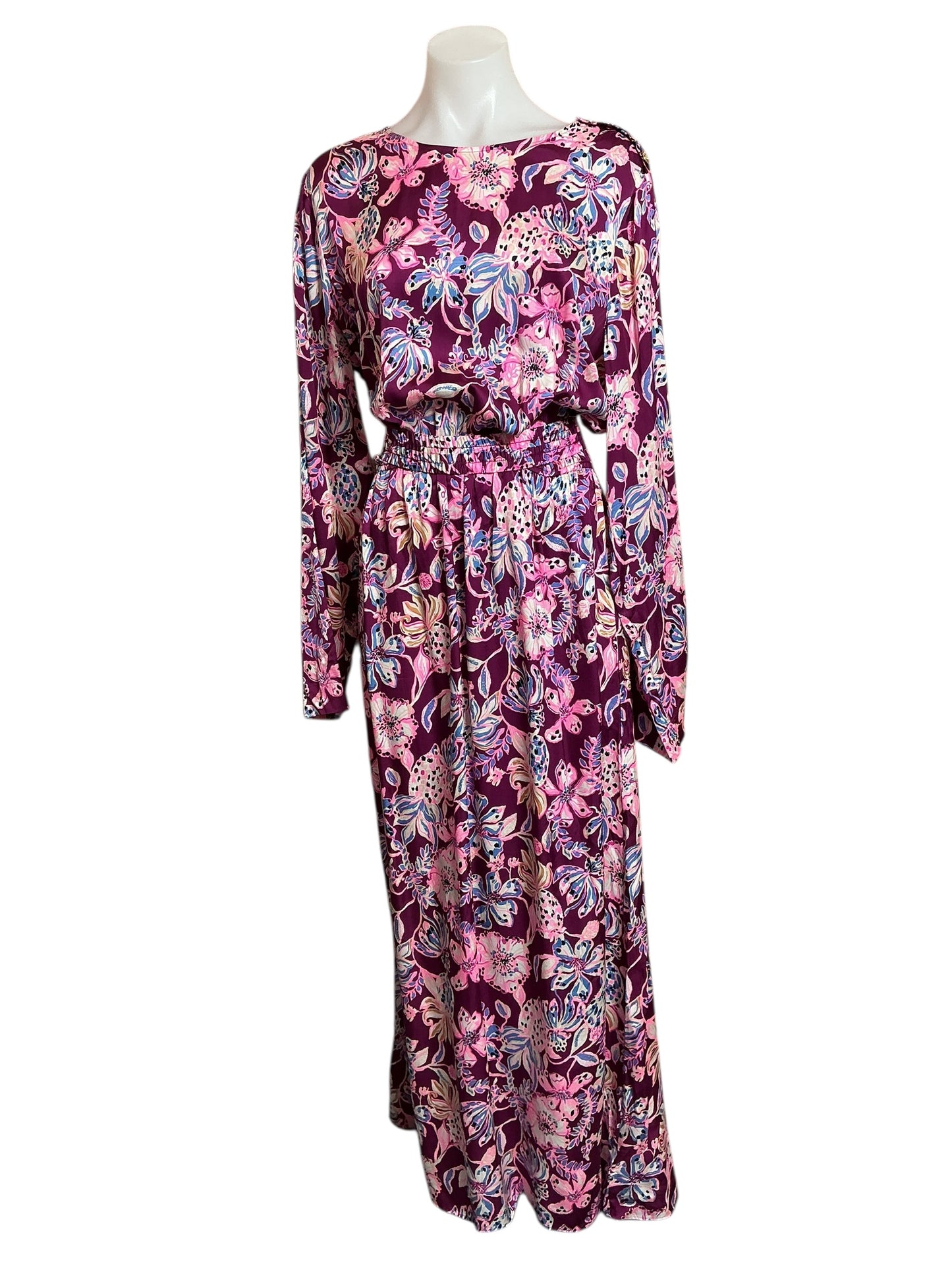 Lilly Pulitzer Leolynn Long Sleeve Maxi Dress Amarena Cherry Tropical With A Twist - Size 16