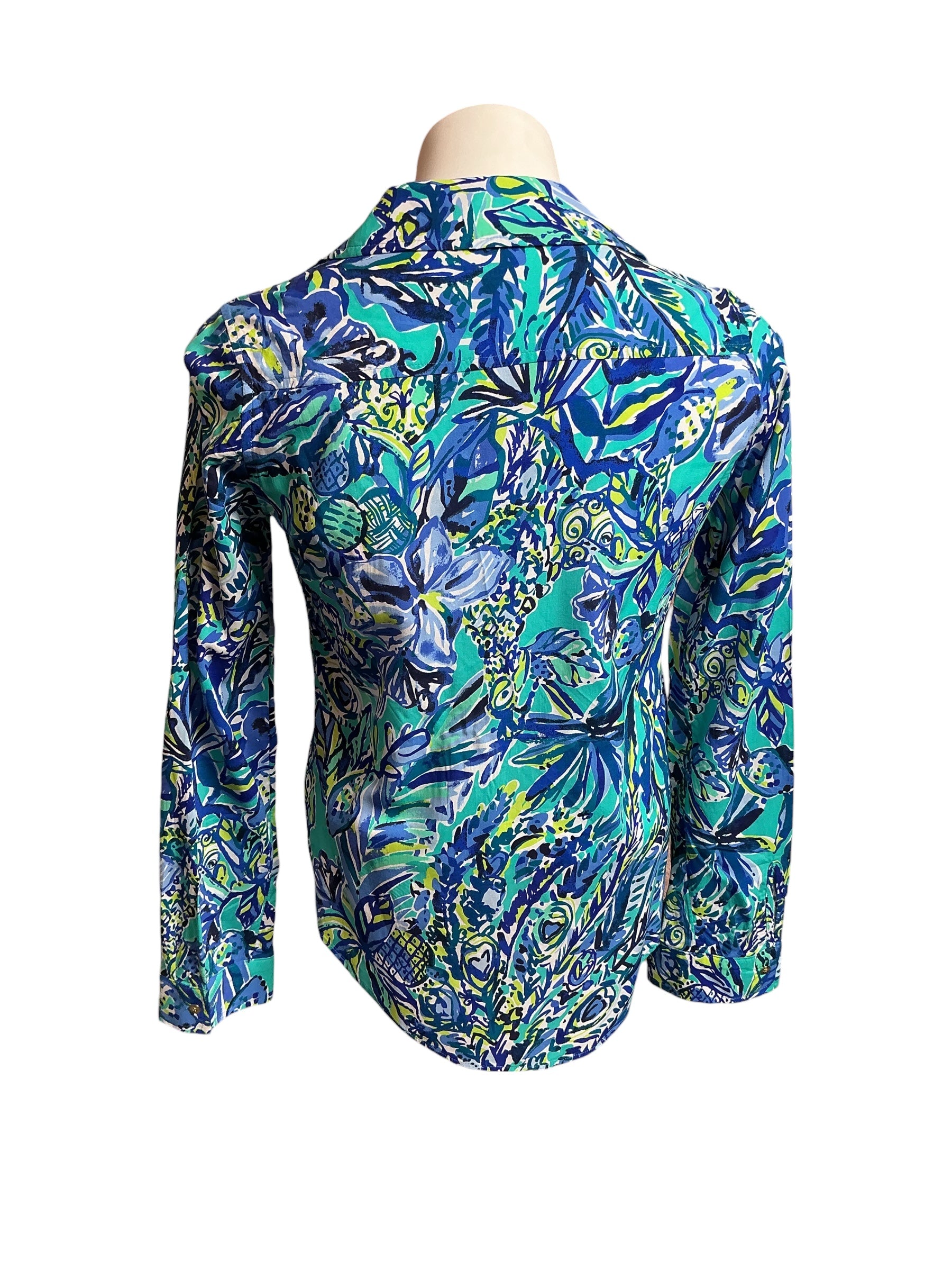 Lilly Pulitzer NWT Sea View Rayon Button Down Bennet Blue Sneak A Beak - Size XXS