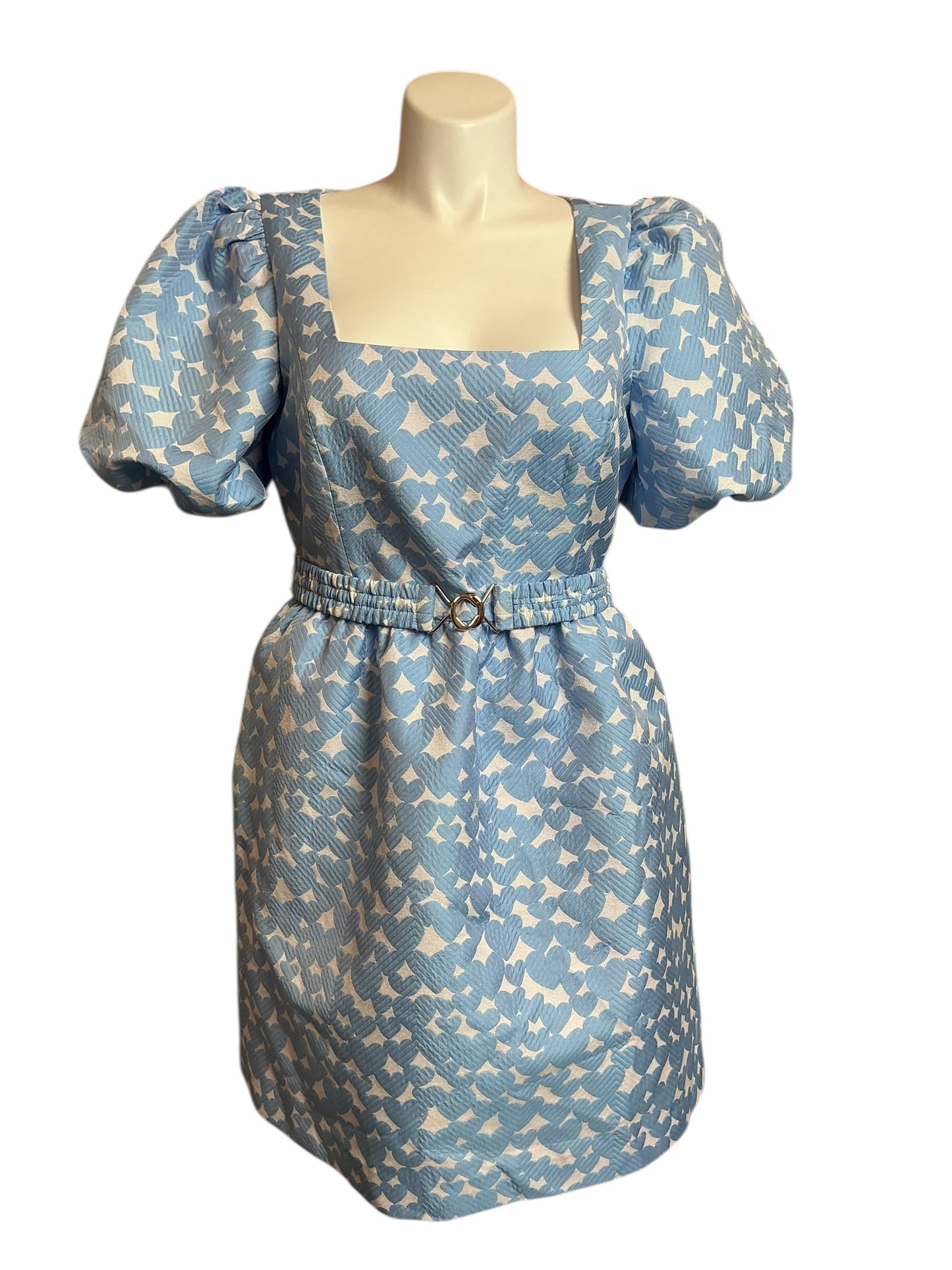 Lilly Pulitzer Kasslyn Belted Heart Jacquard Fit & Flare Dress Bon Bon Blue All Heart Jacquard - Size 16