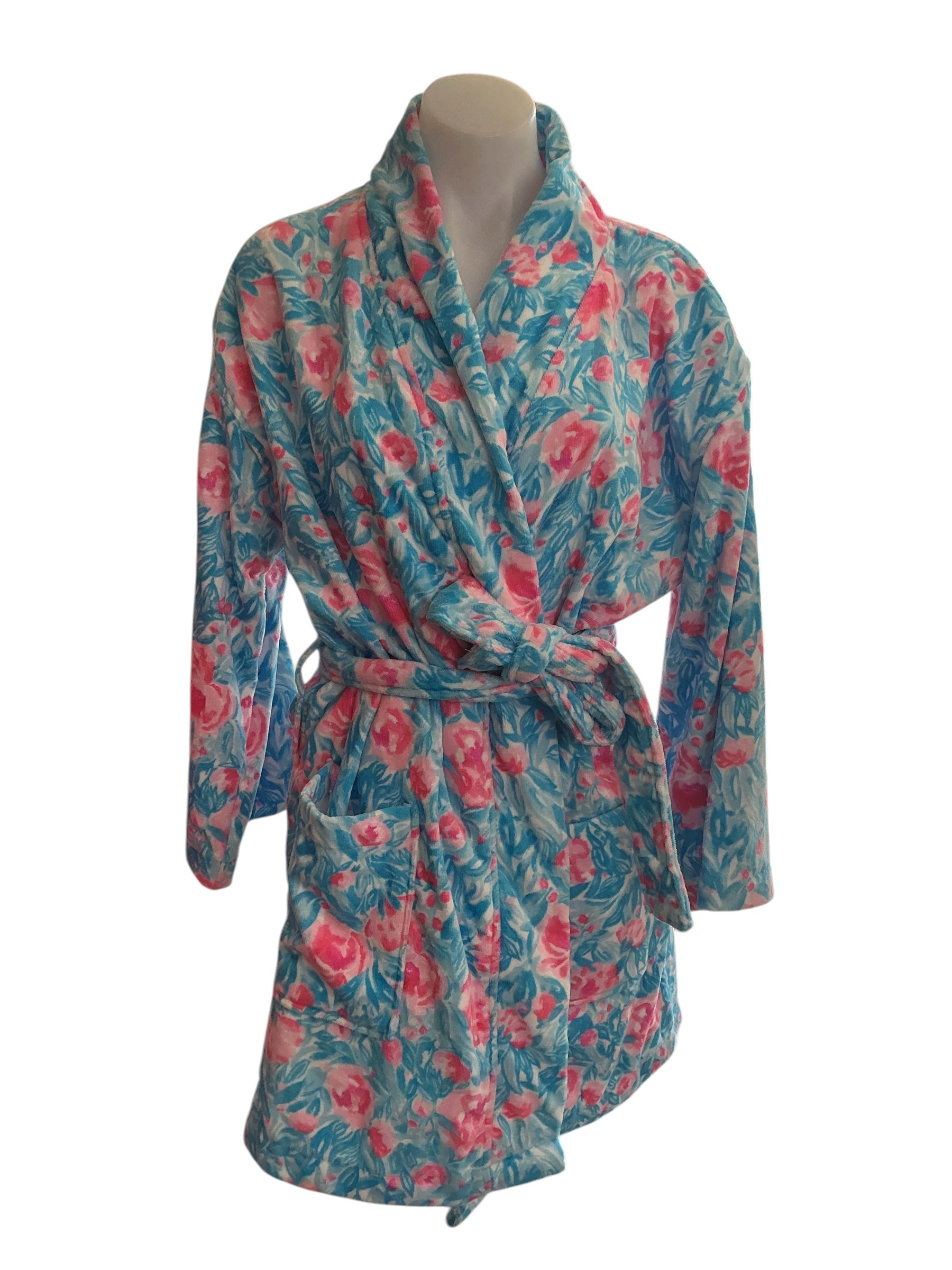 Lilly Pulitzer Velour Terry Robe - Bondi Blue My Little Peony - Size 0/S