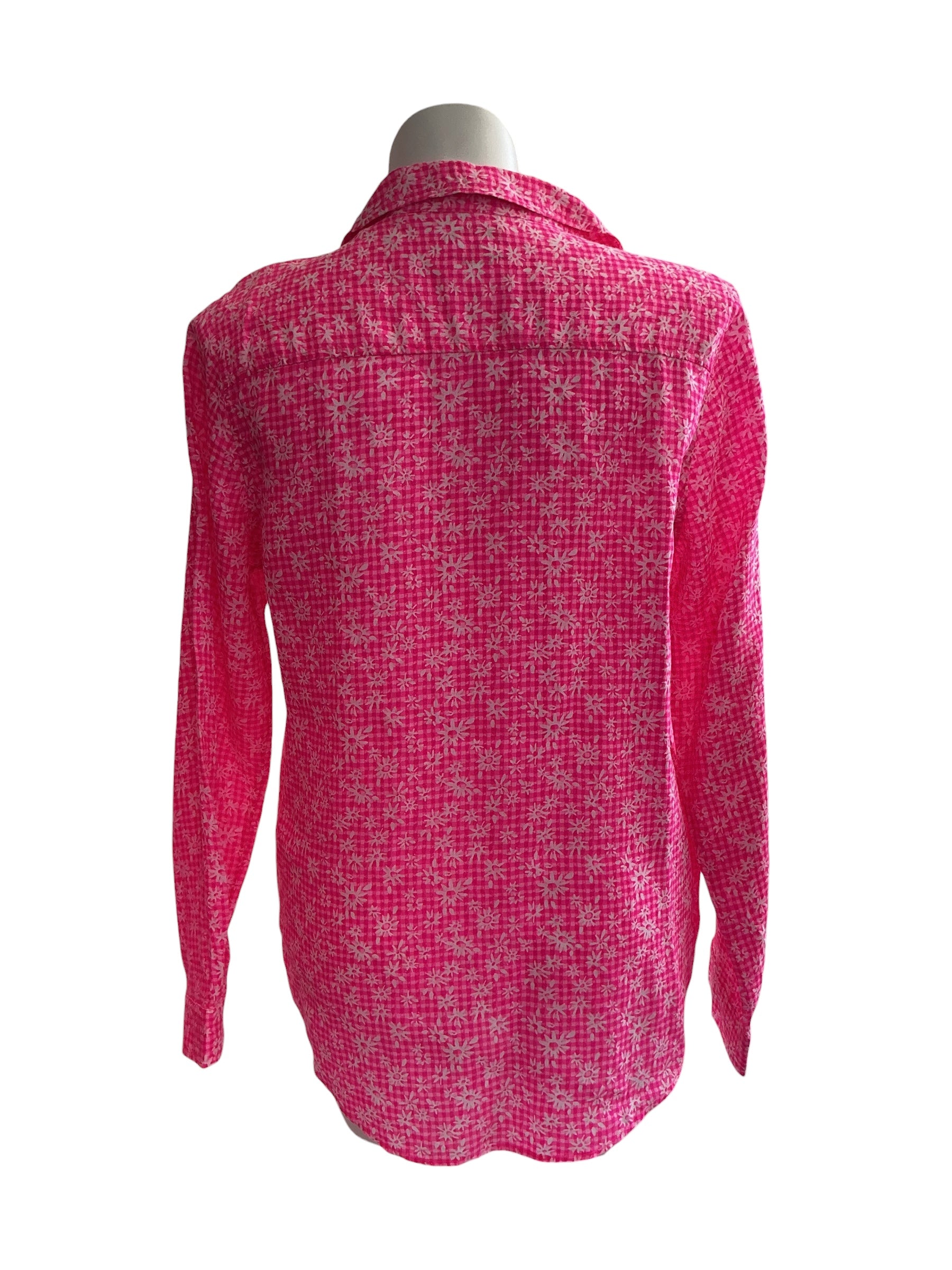 Lilly Pulitzer Sea View Linen Button Down - Roxie Pink Check You Out - Size XL