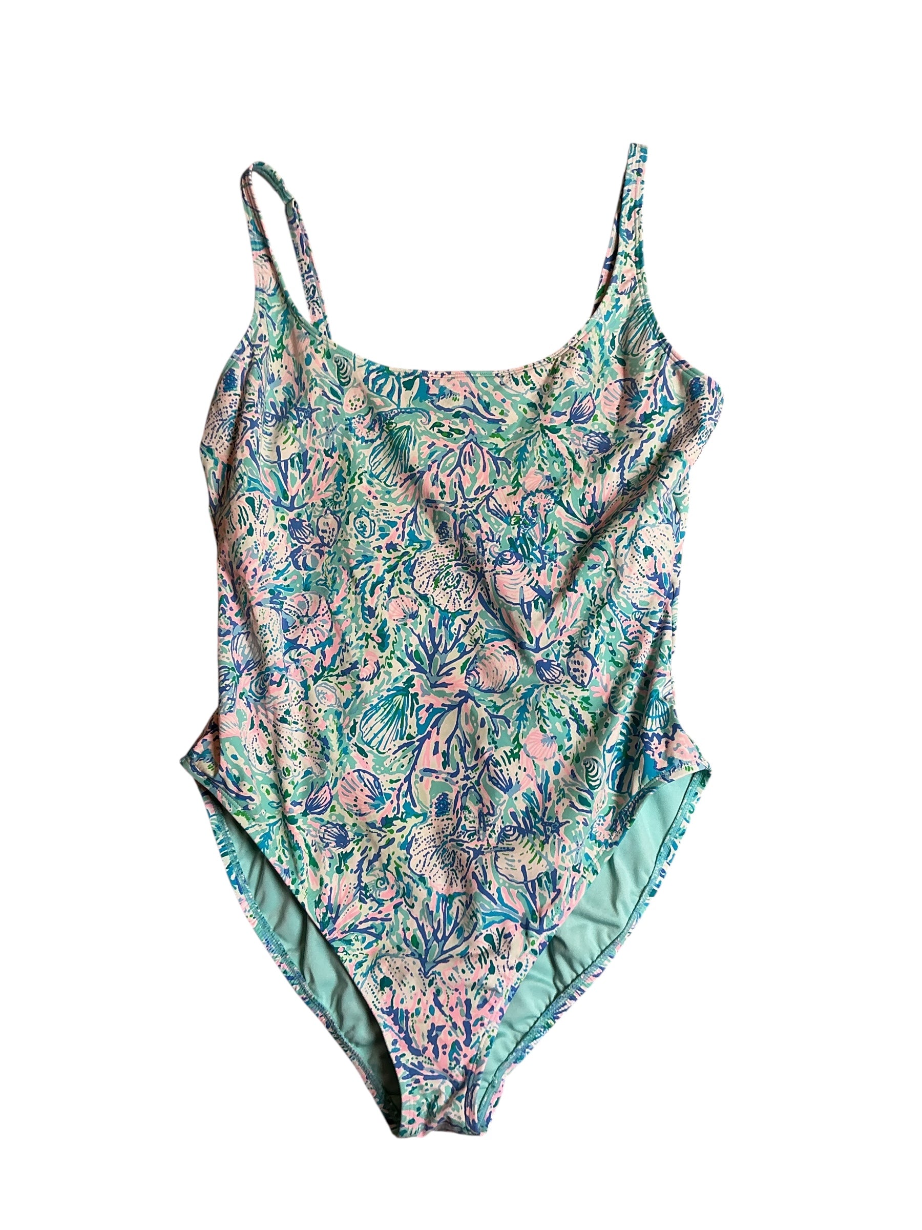 Lilly Pulitzer Brin Scoop Neck One Piece Swimsuit Las Olas Aqua Strong Current Sea Engineered - Size 16