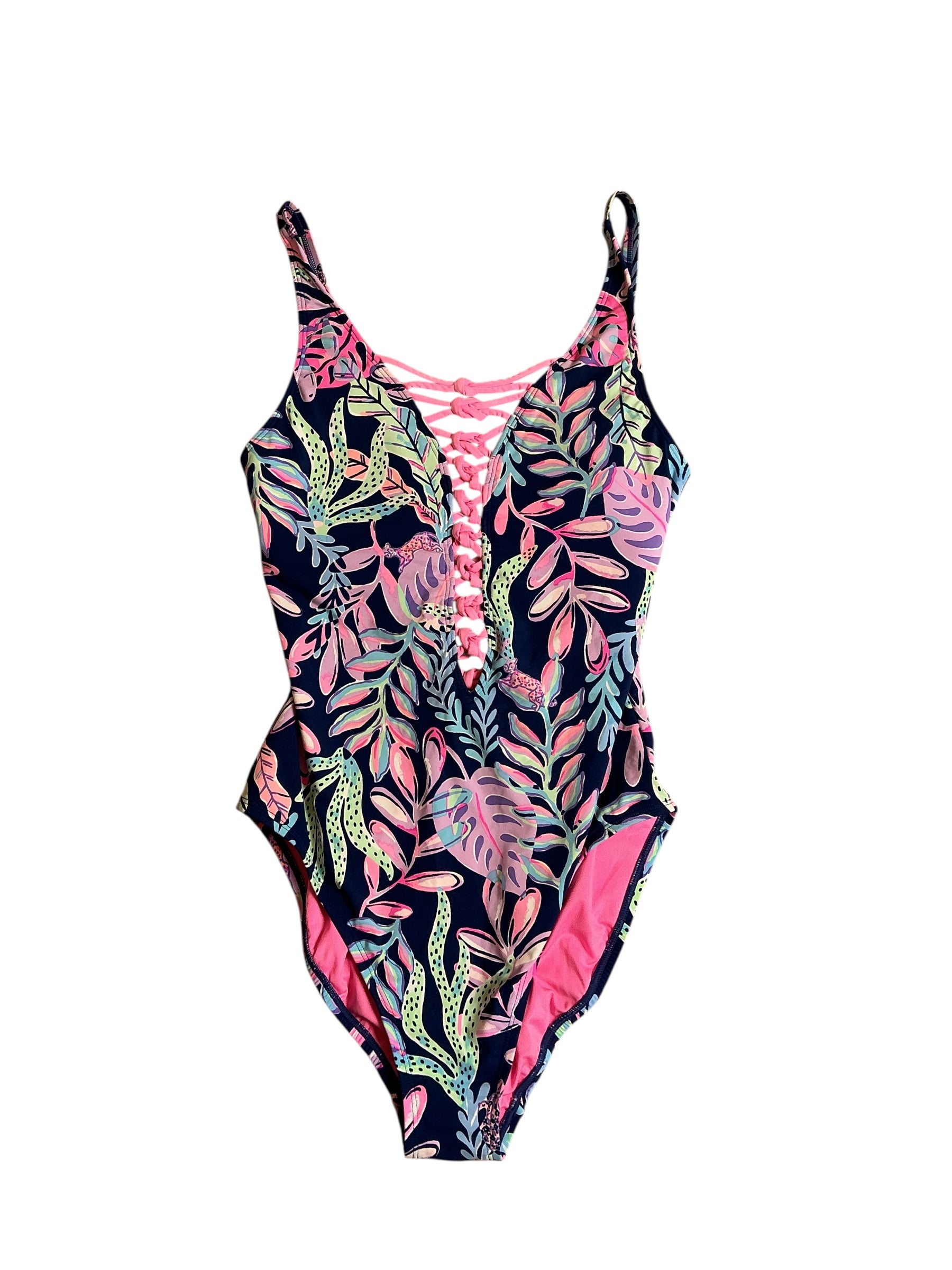 Lilly Pulitzer Isle Lattice One-Piece Swimsuit Oyster Bay Navy You've Been Spotted - Size 8