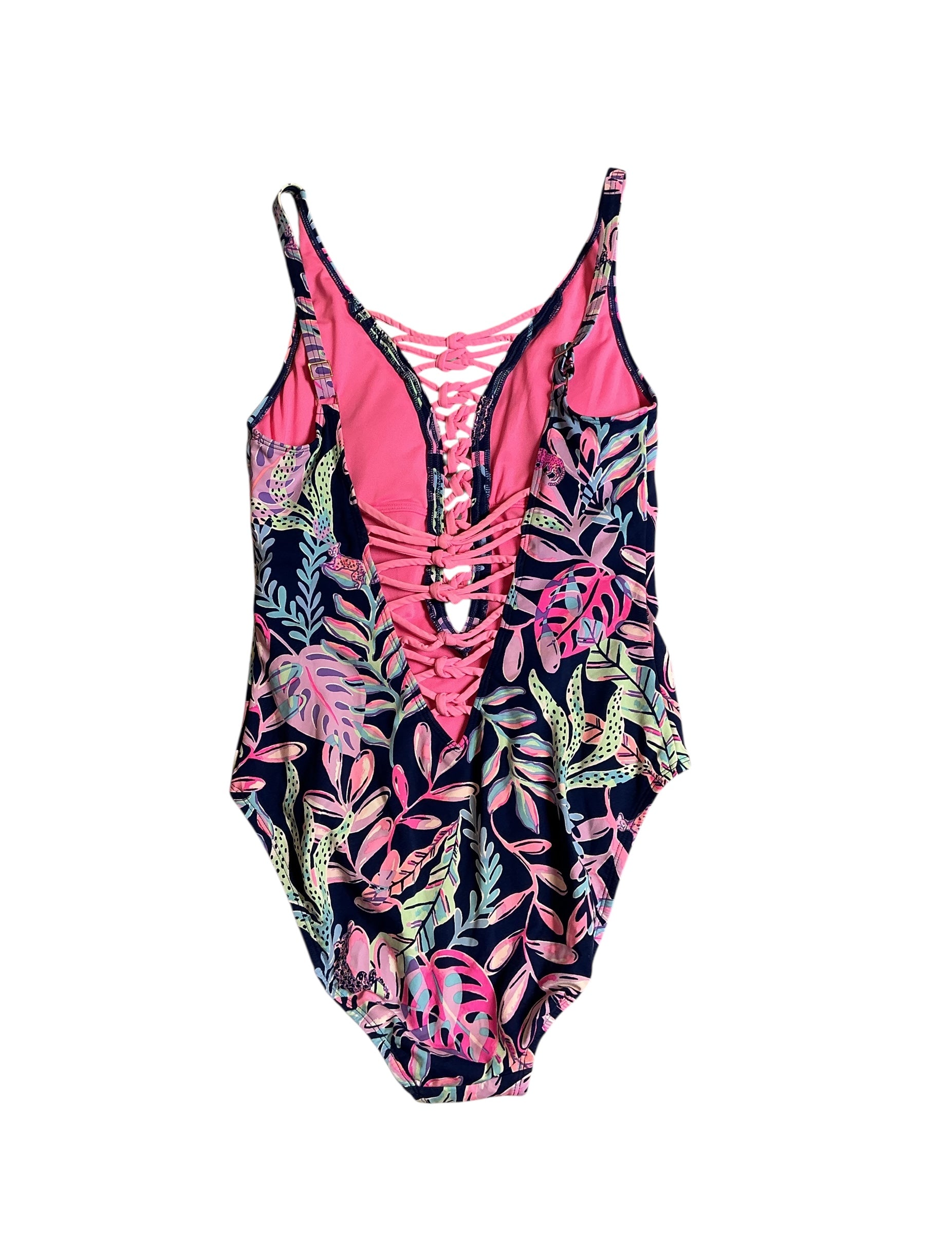Lilly Pulitzer Isle Lattice One-Piece Swimsuit Oyster Bay Navy You've Been Spotted - Size 8