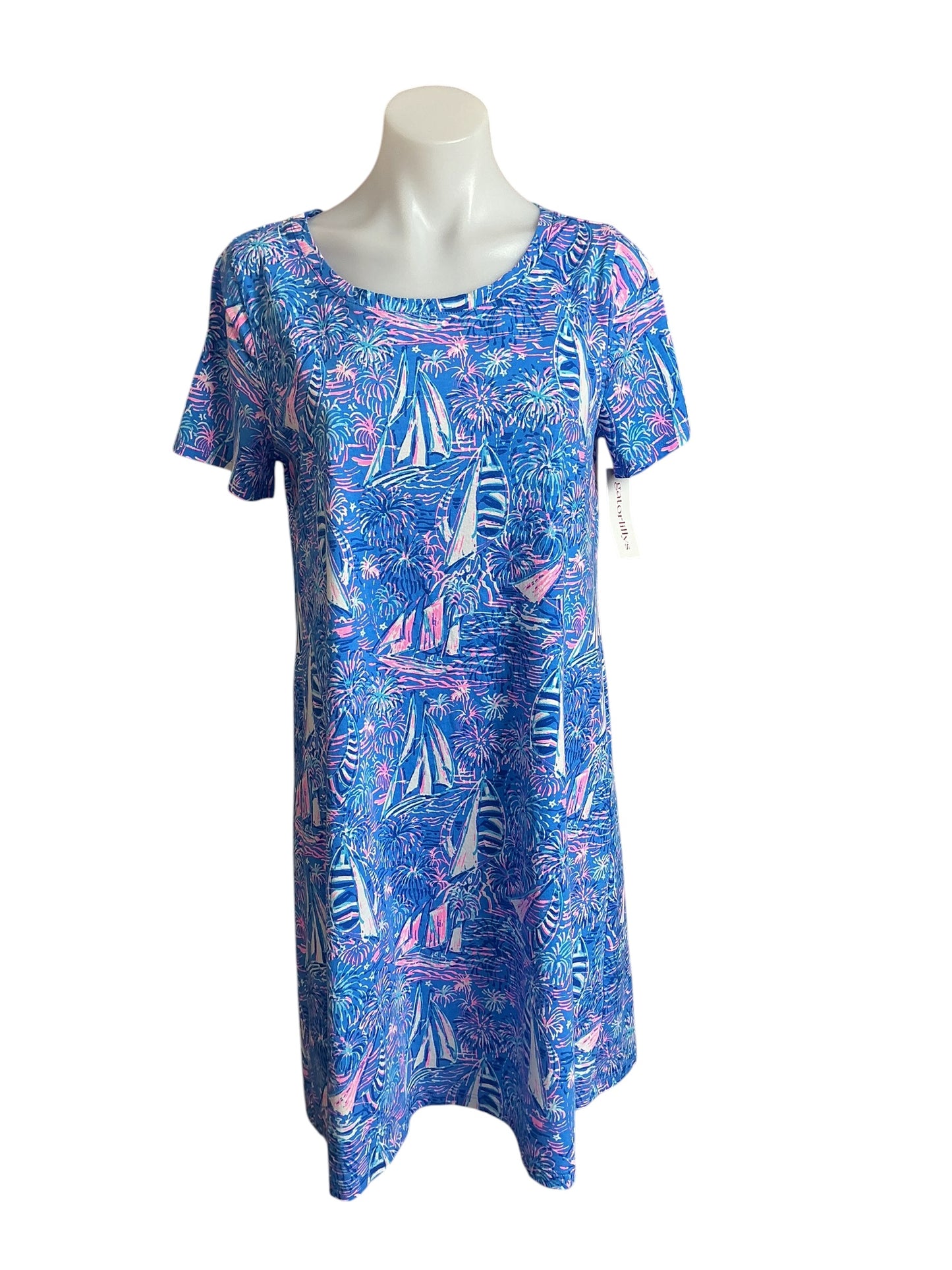 Lilly Pulitzer Cody Short Sleeve T-Shirt Dress It’s A Sailabration Boca Blue- Size M