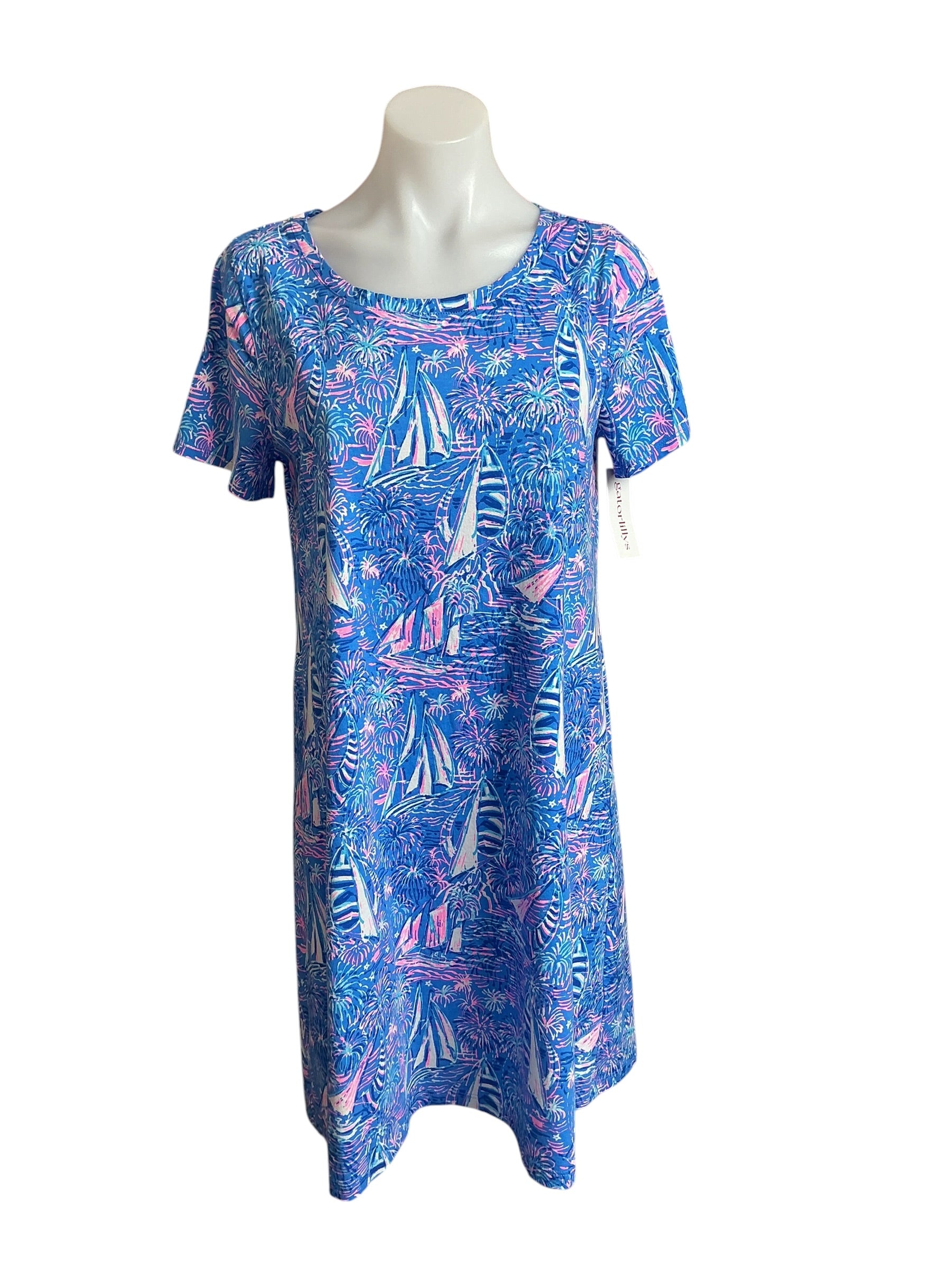 Lilly Pulitzer Cody Short Sleeve T-Shirt Dress It’s A Sailabration Boca Blue- Size M