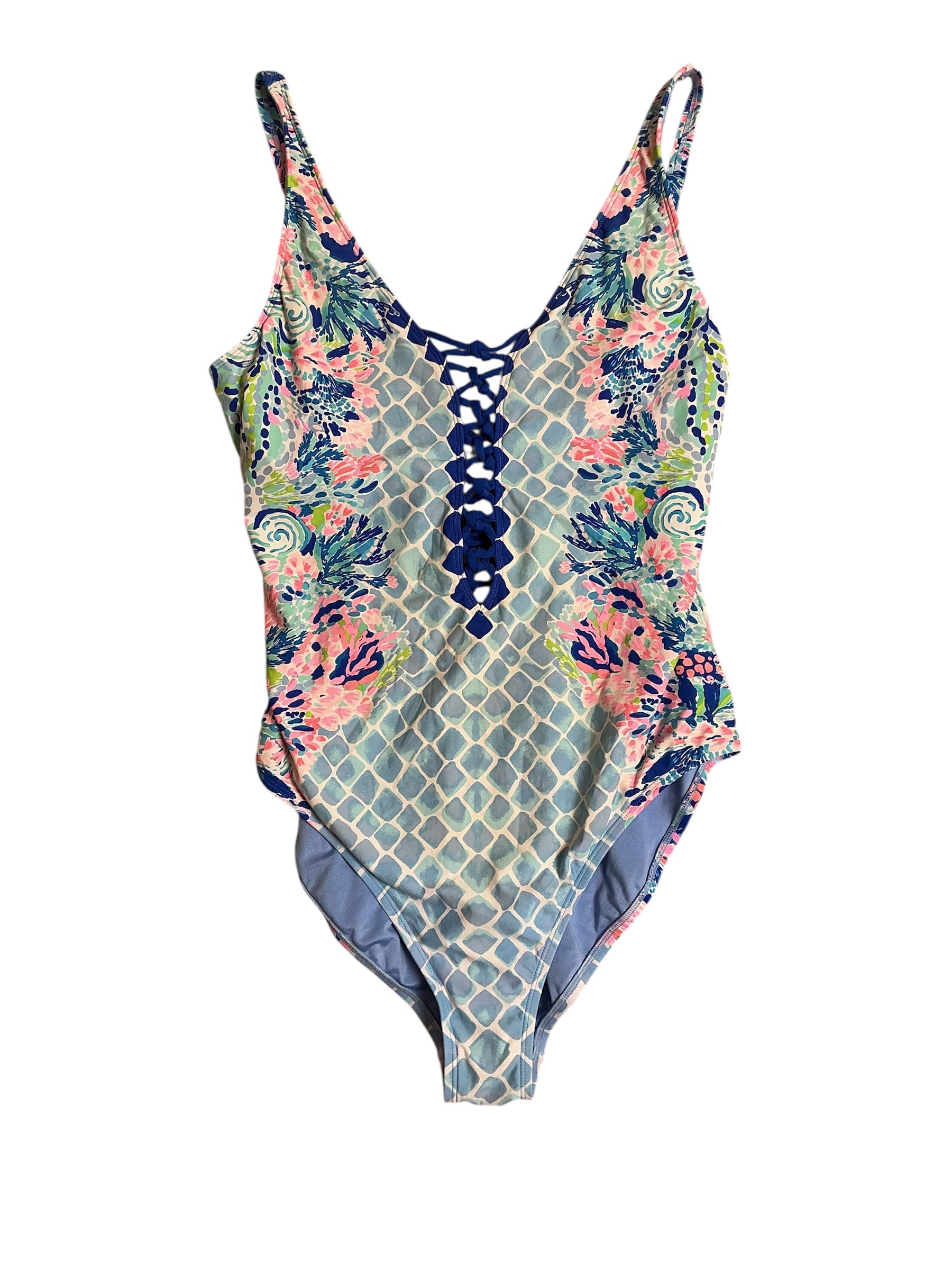 Lilly Pulitzer Isle Lattice One Piece Swimsuit - Multi Hidden Treasure Engineered One Piece - Size 16