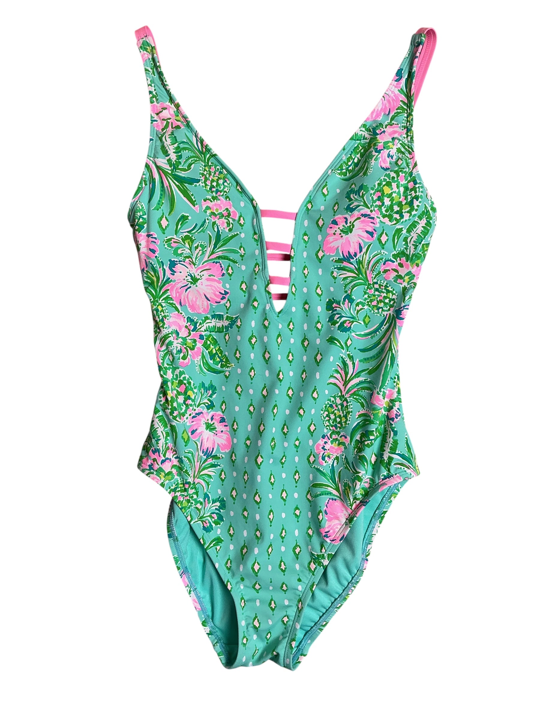 Lilly Pulitzer Jaspen One Piece Swimsuit - Surf Blue Oh Diamond Girl Engineered - Size XS