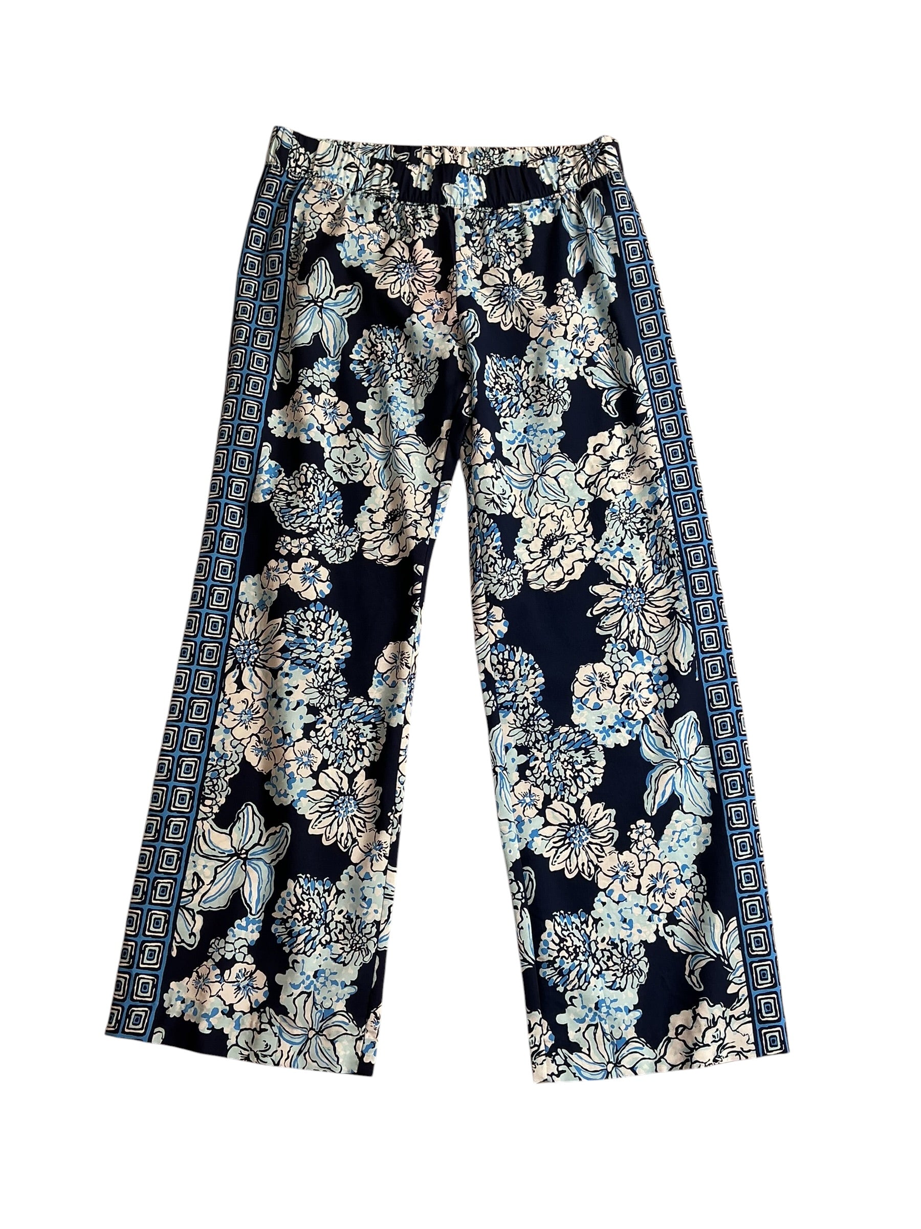 Lilly Pulitzer NWT Bal Harbour Palazzo Low Tide Navy Bouquet All Day Engine - Size L