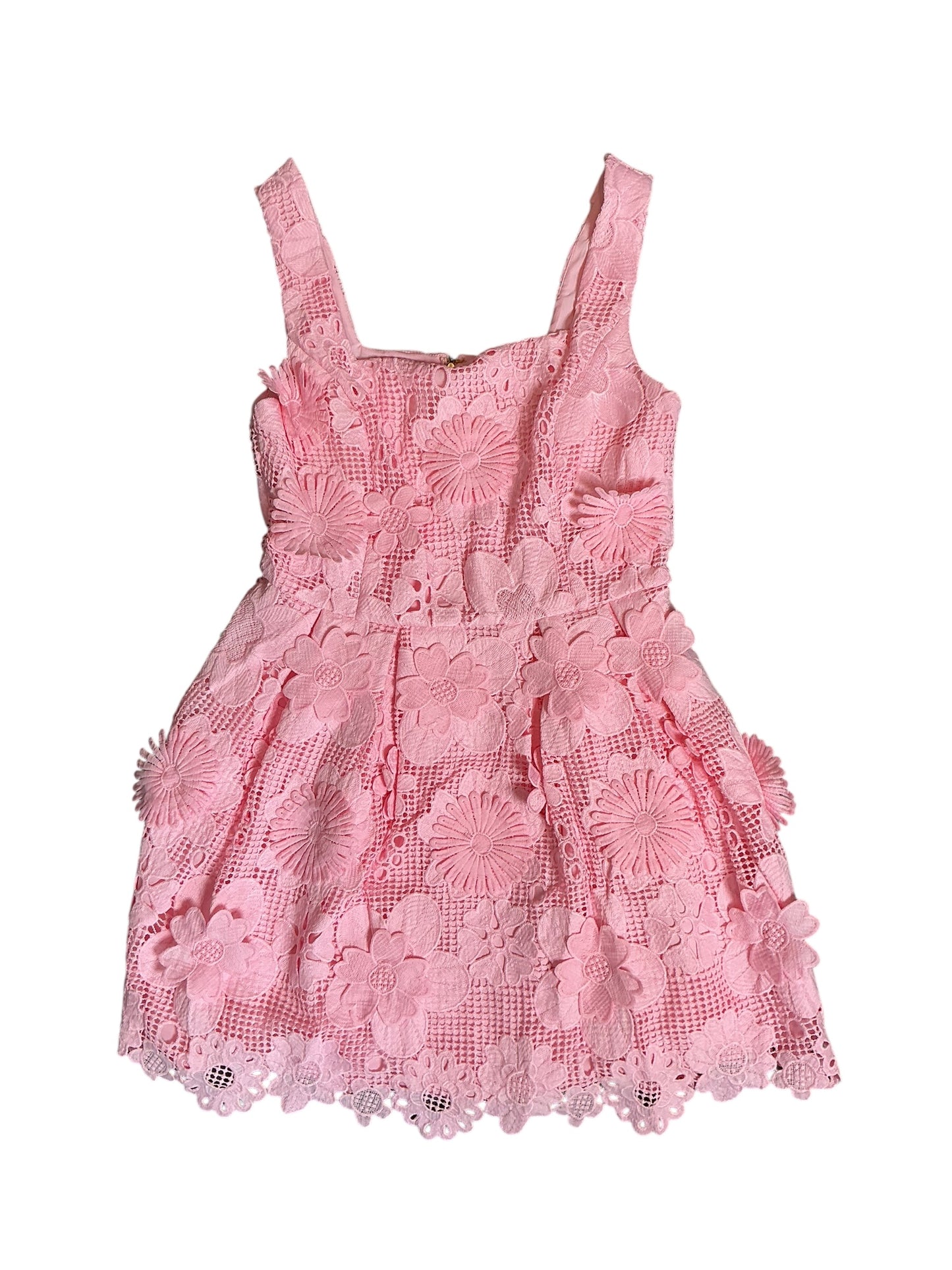 Lilly Pulitzer NWT Cindy Skirted Romper Pink Muse Passion Flower 3D Lace - Size 4