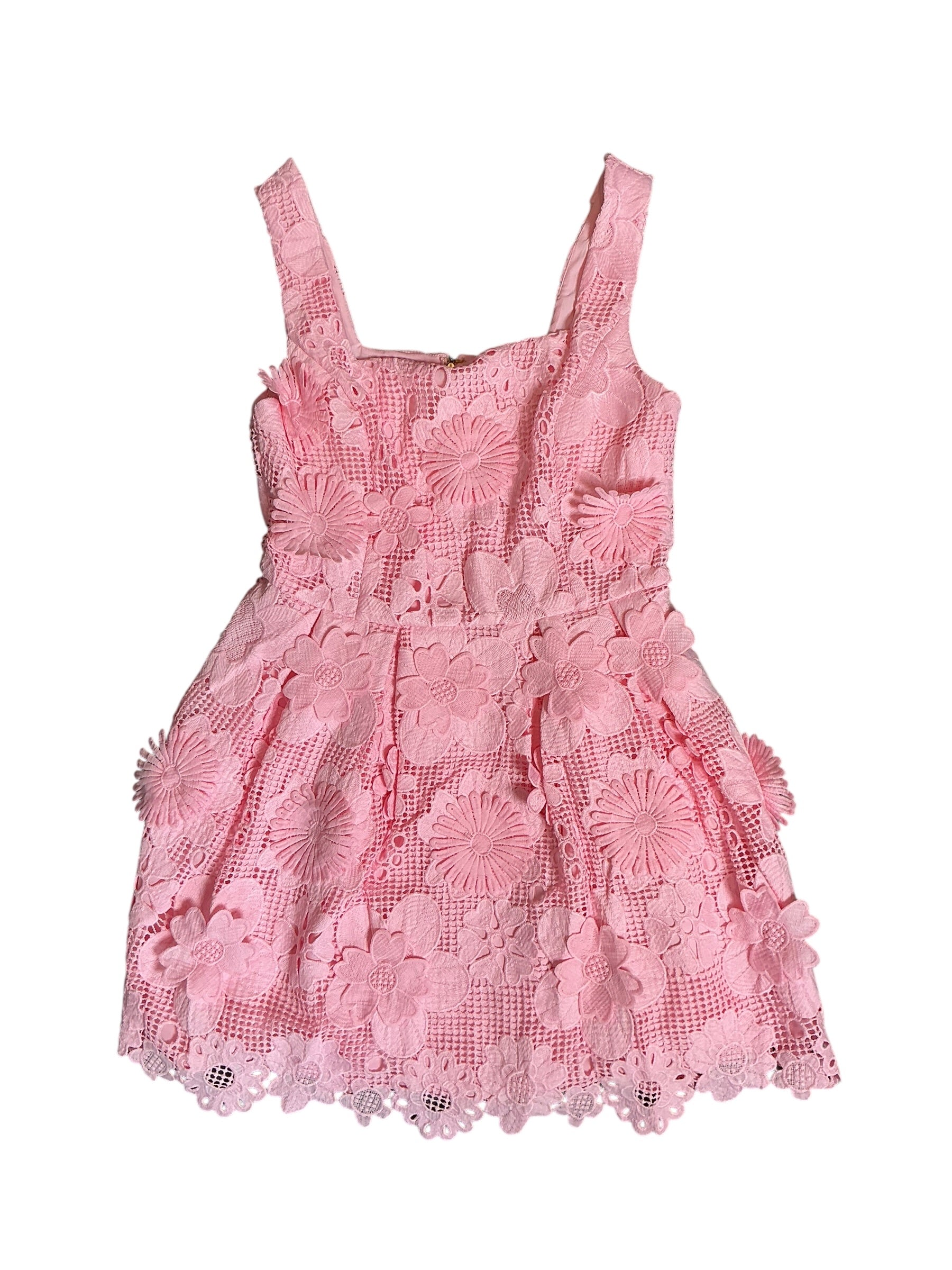 Lilly Pulitzer NWT Cindy Skirted Romper Pink Muse Passion Flower 3D Lace - Size 4