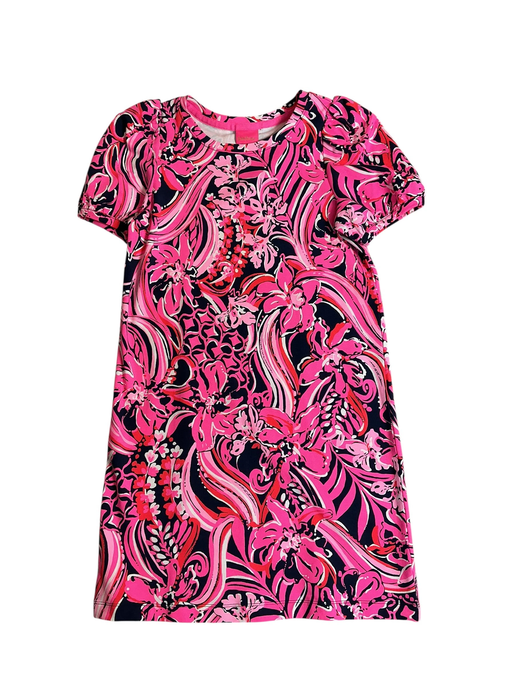 Lilly Pulitzer NWT Girls Mini Rhett Dress Low Tide Navy Flirty Fins And Feather - Size XL