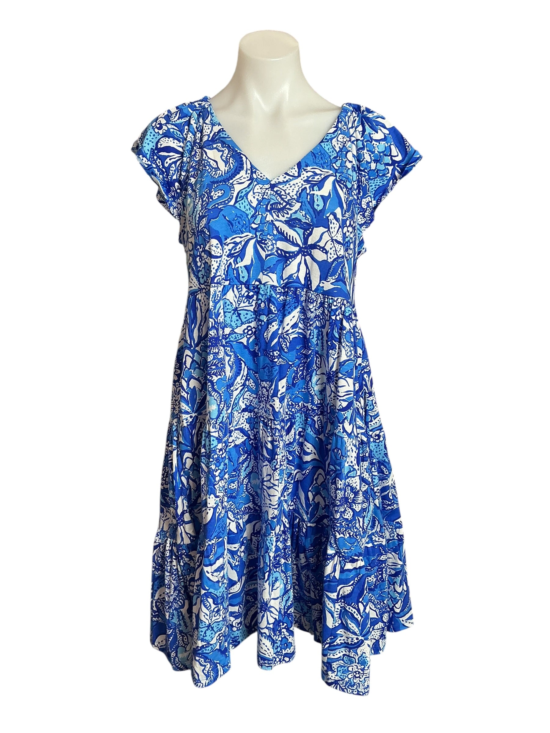 Lilly Pulitzer NWT Kawai Flutter Sleeve Dress - Blue Tang Flocking Fabulous - Size S