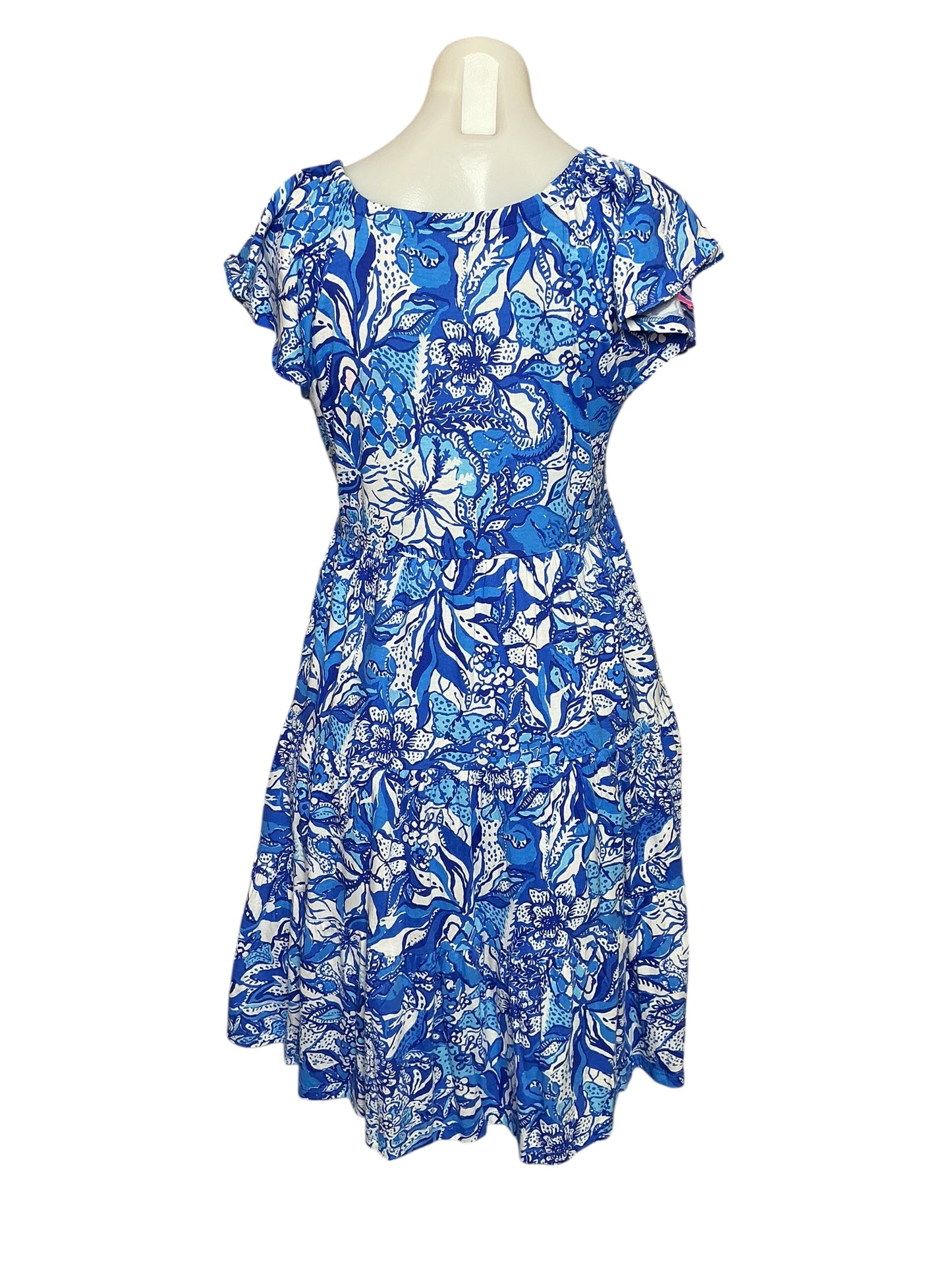 Lilly Pulitzer NWT Kawai Flutter Sleeve Dress - Blue Tang Flocking Fabulous - Size S