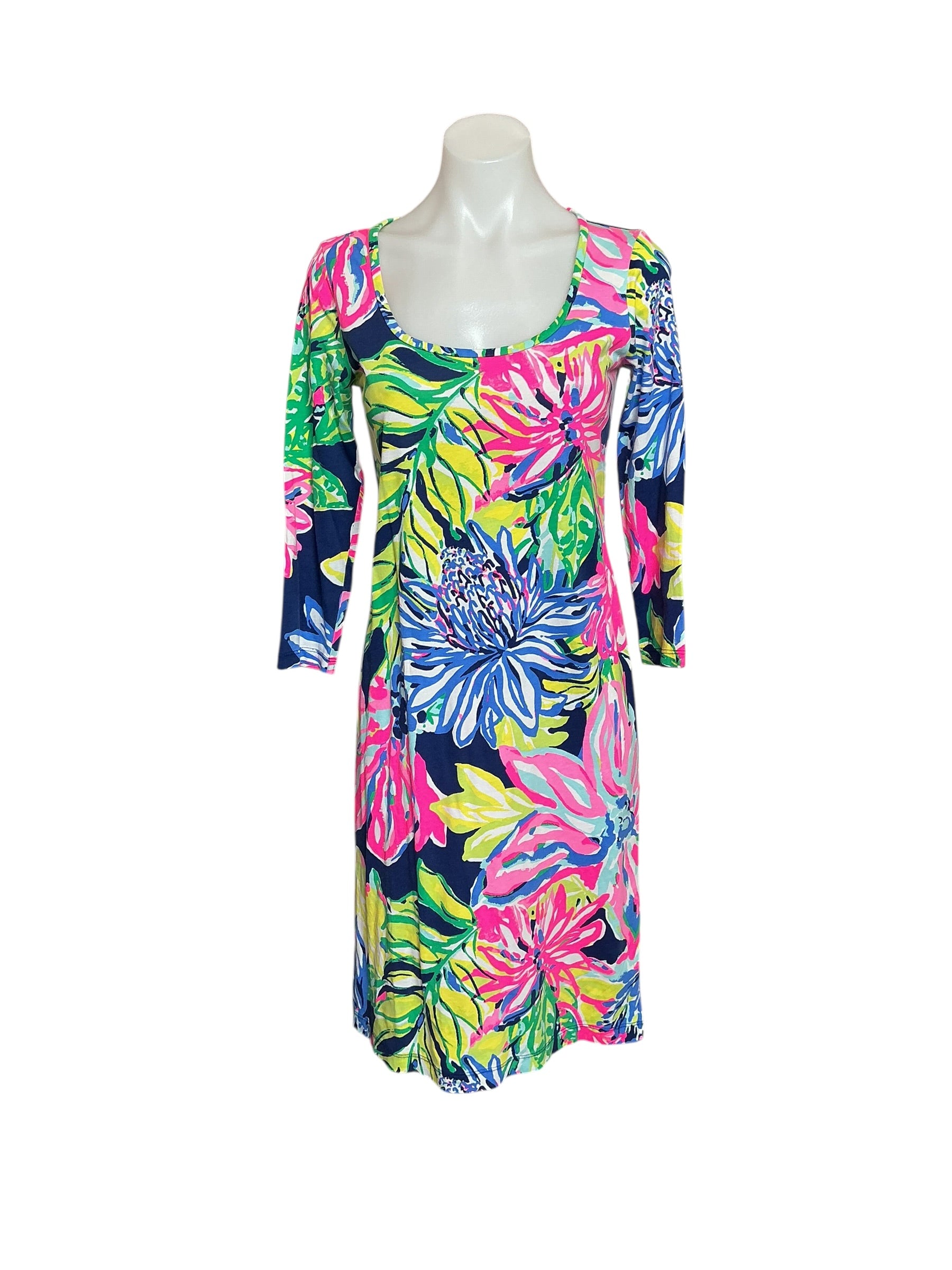 Lilly Pulitzer Kenzie Dress - Resort Navy Travelers Palm Reduced - Size XS
