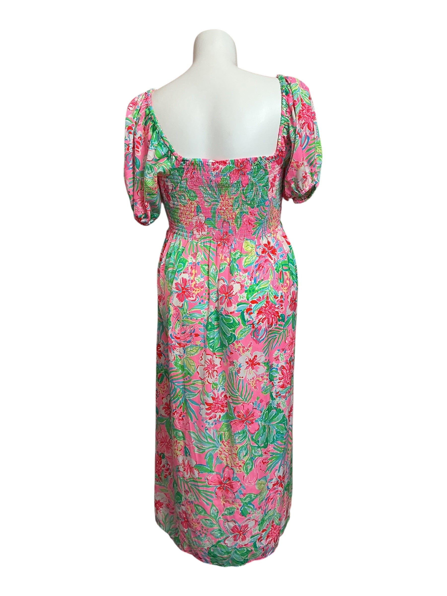 Lilly Pulitzer Selah Short Sleeve Smocked Dress Journey To The Jungle - Size XL