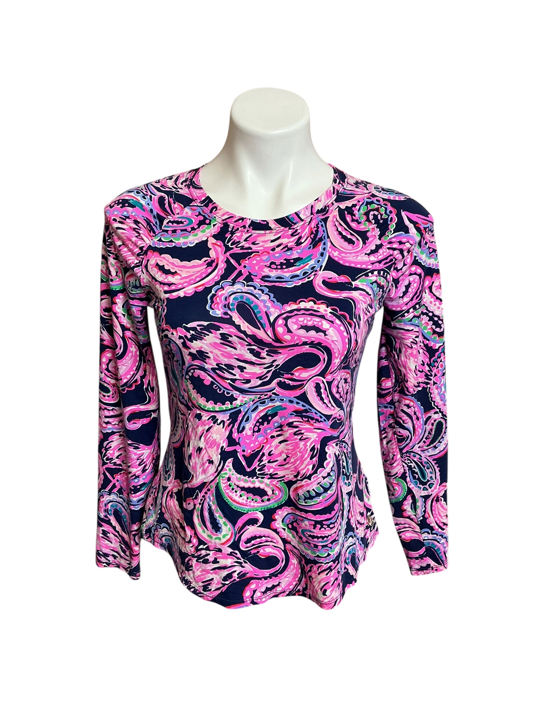 Lilly Pulitzer Lizbeth Tee Top - High Tide Navy Flock To The Top - Size XS