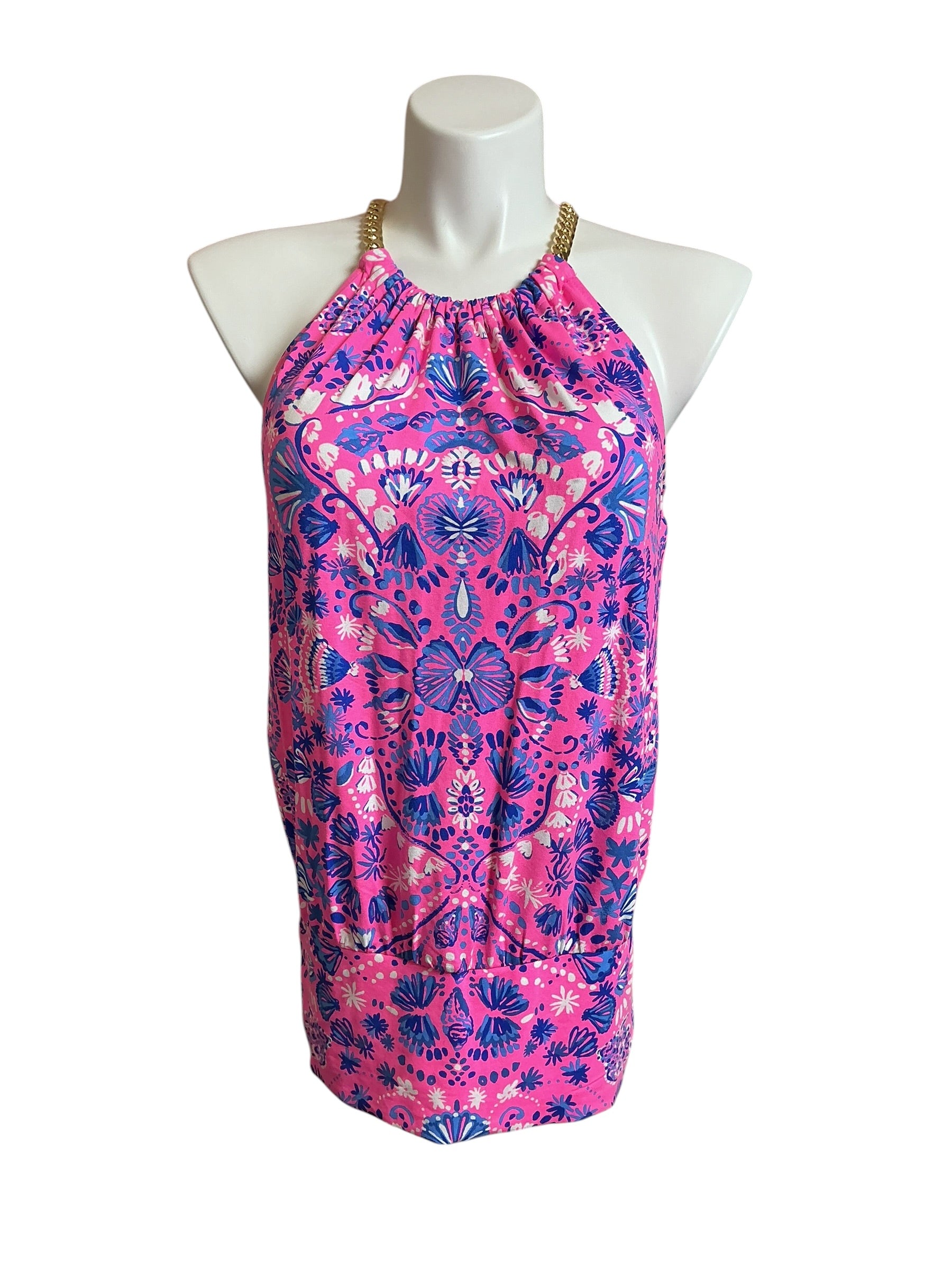 Lilly Pulitzer Bowen Chain Halter Top - Havana Pink Turtle Tidepool - Size L