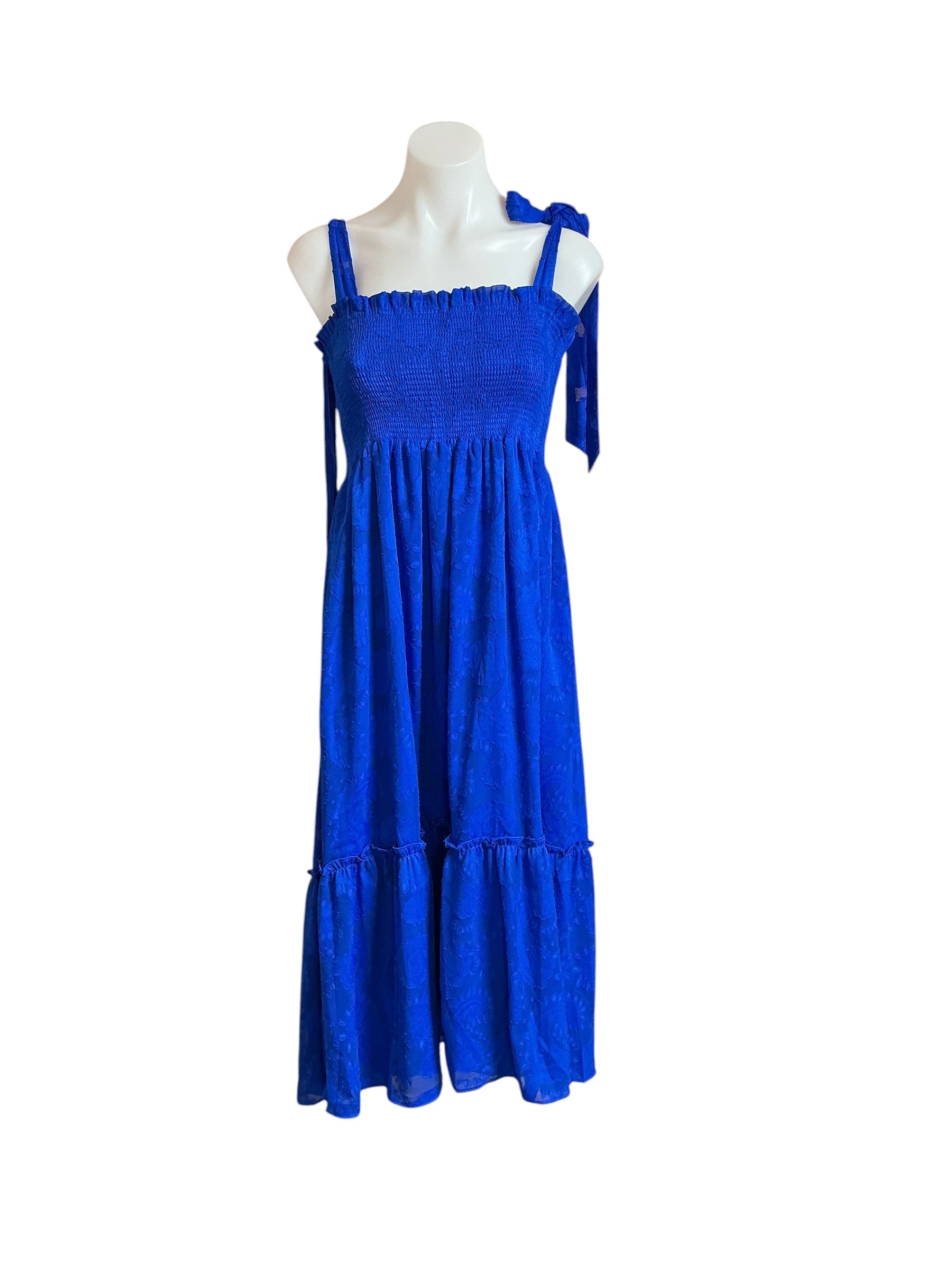 Lilly Pulitzer NWT Rivera Smocked Dress Midi Dress Blue Grotto Tangerine Dream Poly Clip Jacquard - Size S