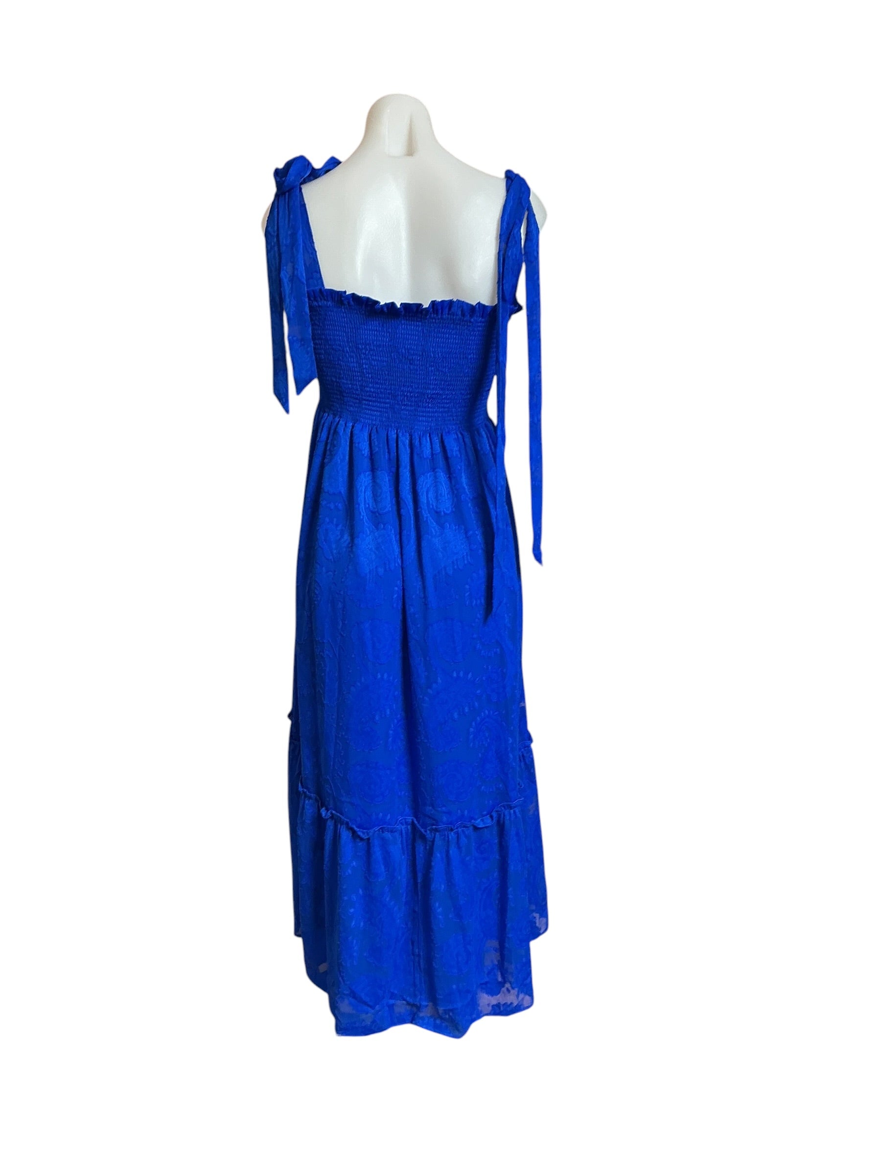 Lilly Pulitzer NWT Rivera Smocked Dress Midi Dress Blue Grotto Tangerine Dream Poly Clip Jacquard - Size S