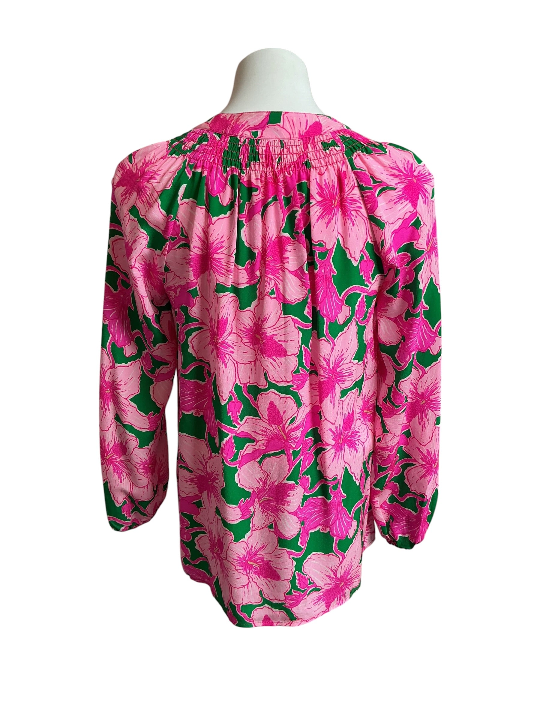 Lilly Pulitzer Elsa Silk Top Kelly Green Hibis Kiss - Size XS