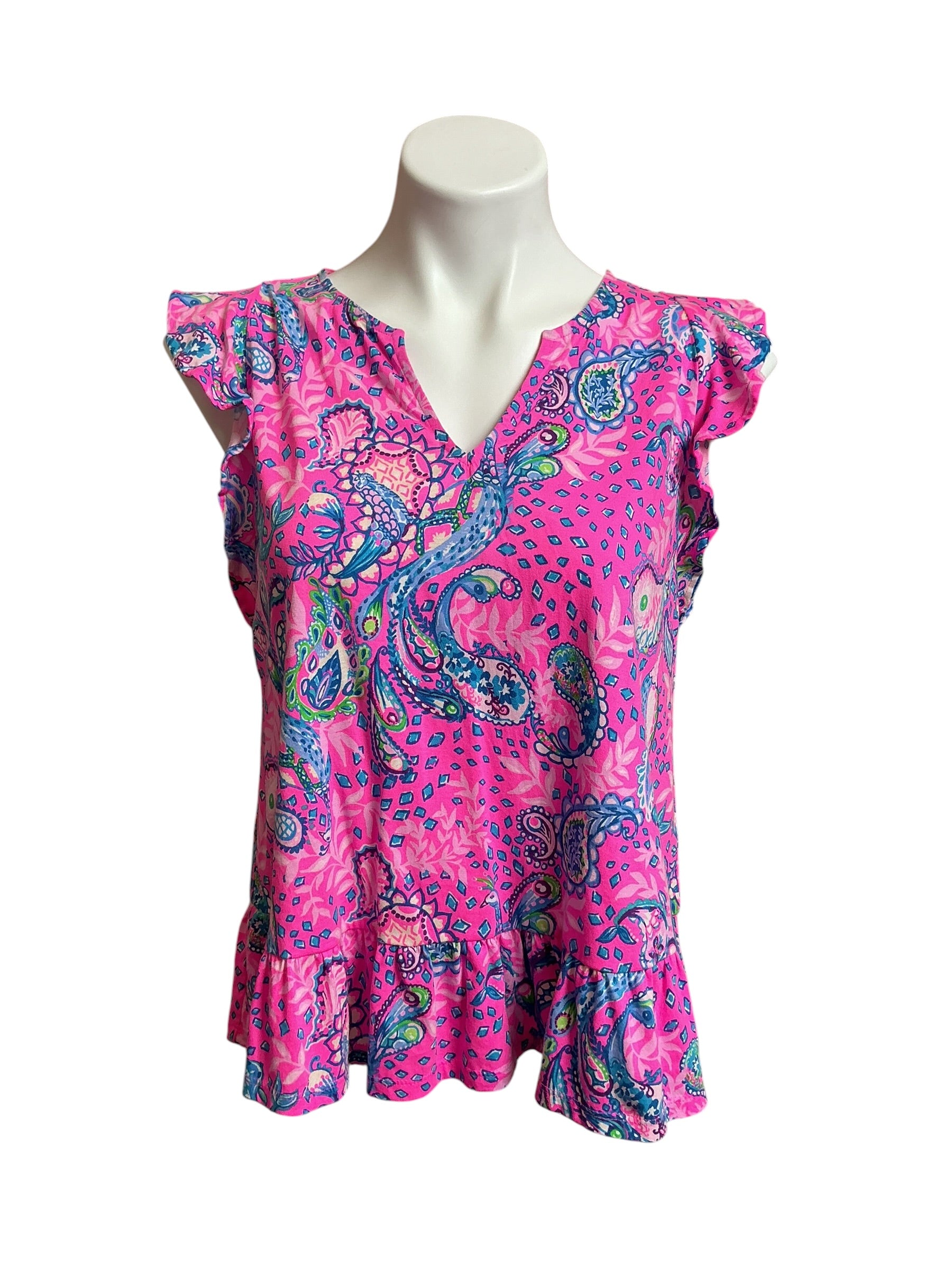 Lilly Pulitzer Lacie Peplum Top Plumeria Pink Strut Your Stuff - Size XS