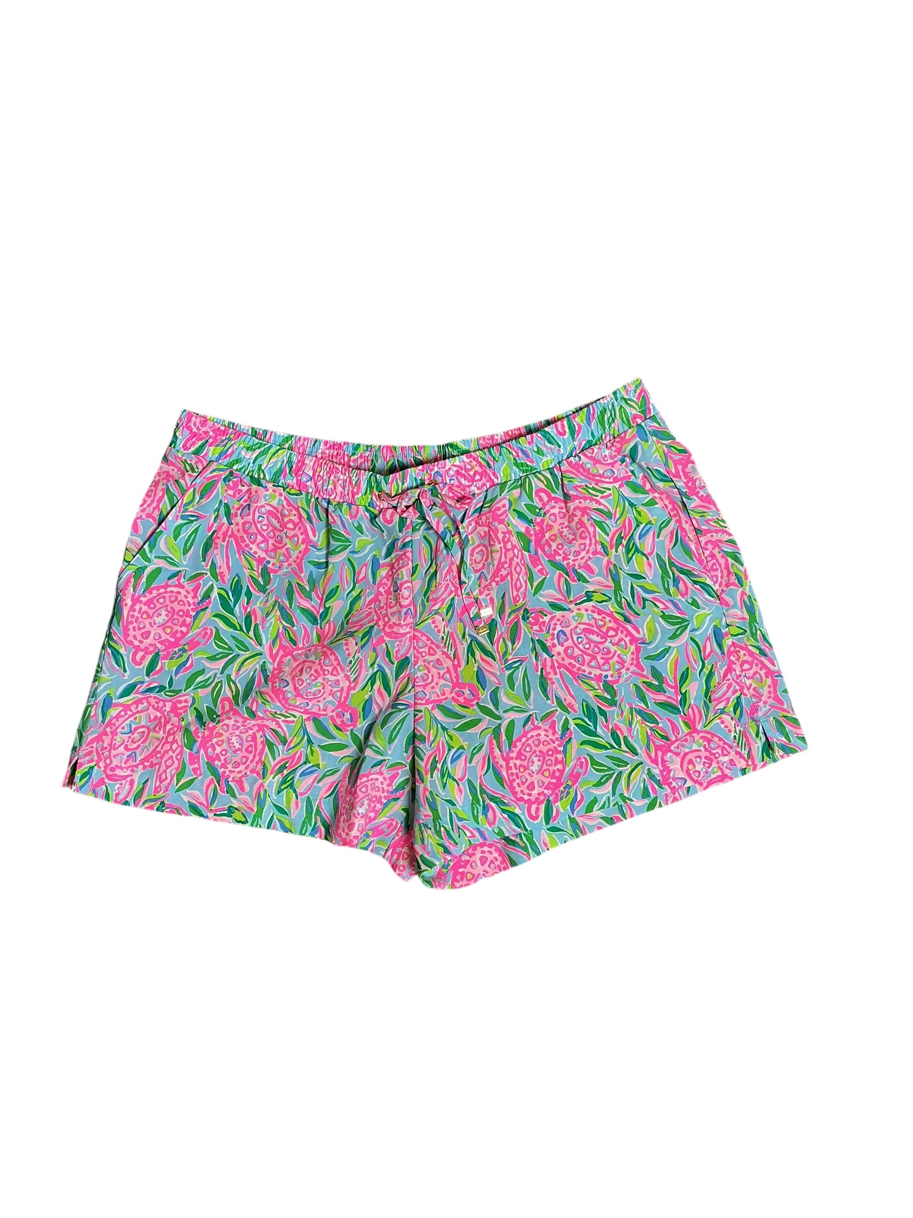 Lilly Pulitzer Katia Mid Rise Short Frenchie Blue Turtley In Love - Size XL
