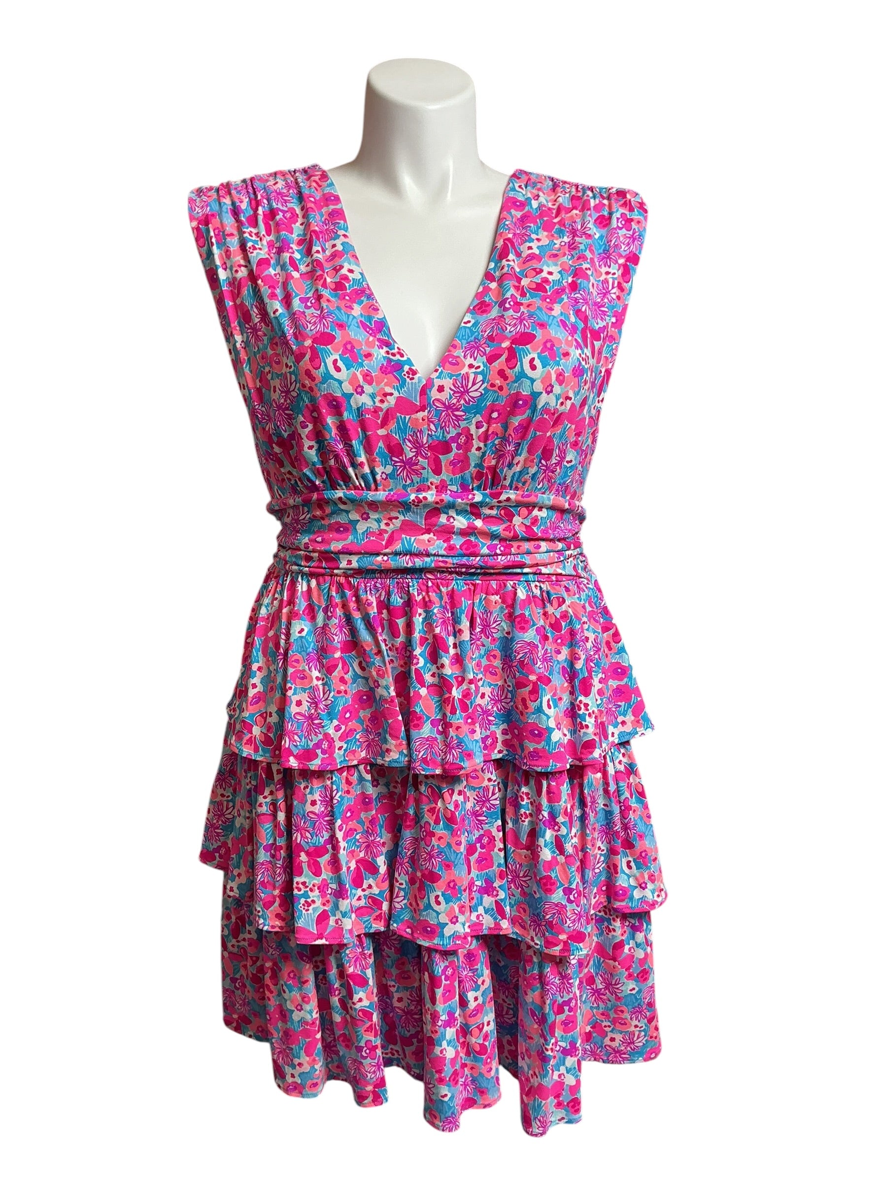 Lilly Pulitzer NWT Faye V-Neck Ruffle Dress Aura Pink Baby Bloomer - Size XL