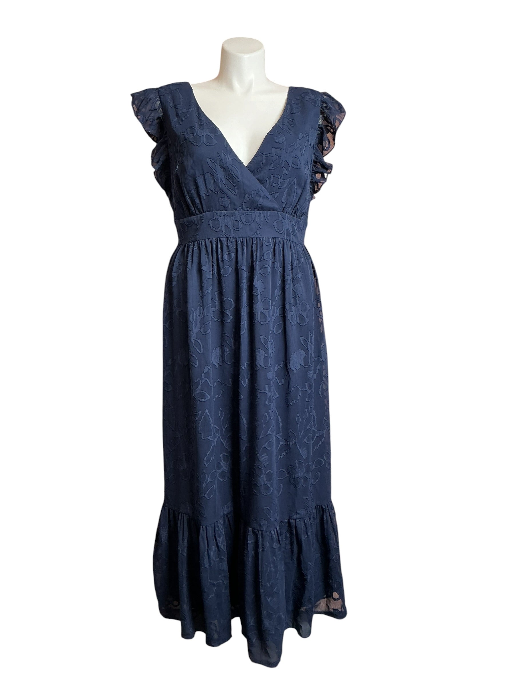 Lilly Pulitzer NWT Autumn Midi Dress True Navy Botanical Shadow Clip Chiffon - Size 16